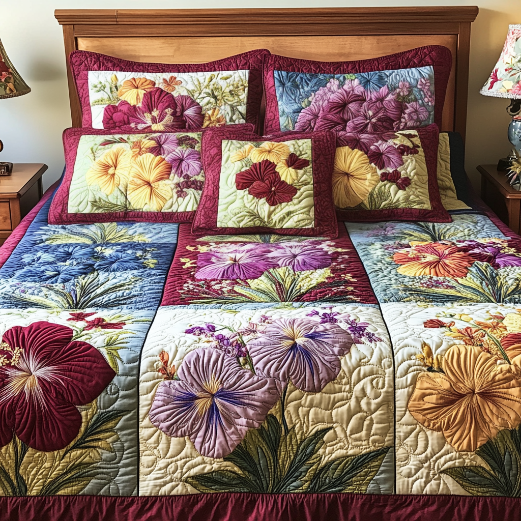 Flower Island Quilted Bedding Set Bedspread Set Nature Lover Gift Fall Decor Gift