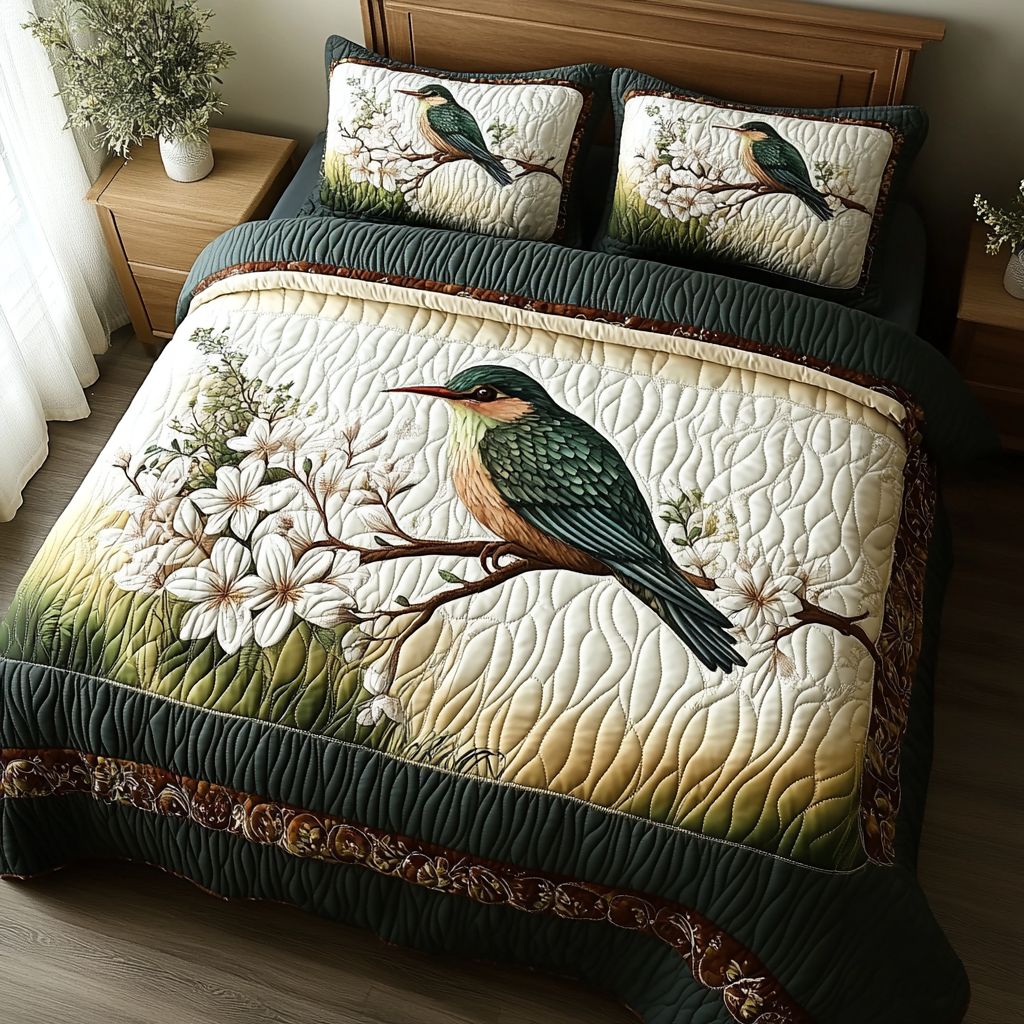 Fluttering Beauty 3-Piece Quilted Bedding Set Fall Quilt Sets New Home Gift