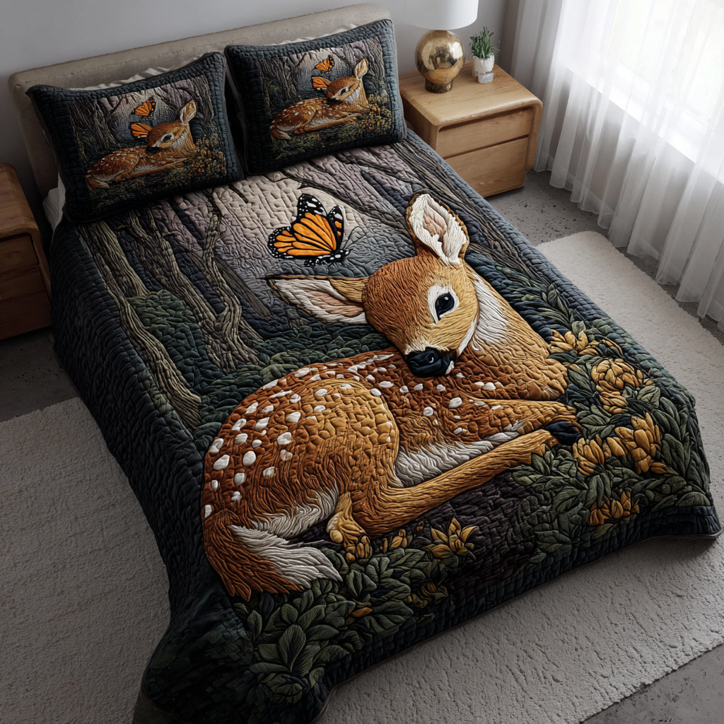 Forest Fawn 3-Piece Quilted Bedding Set Quilted Bedspread Housewarming Gift