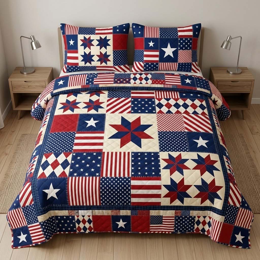 Freedom Crest 3-Piece Quilted Bedding Set Lightweight Quilt Set 4th Of July Gift