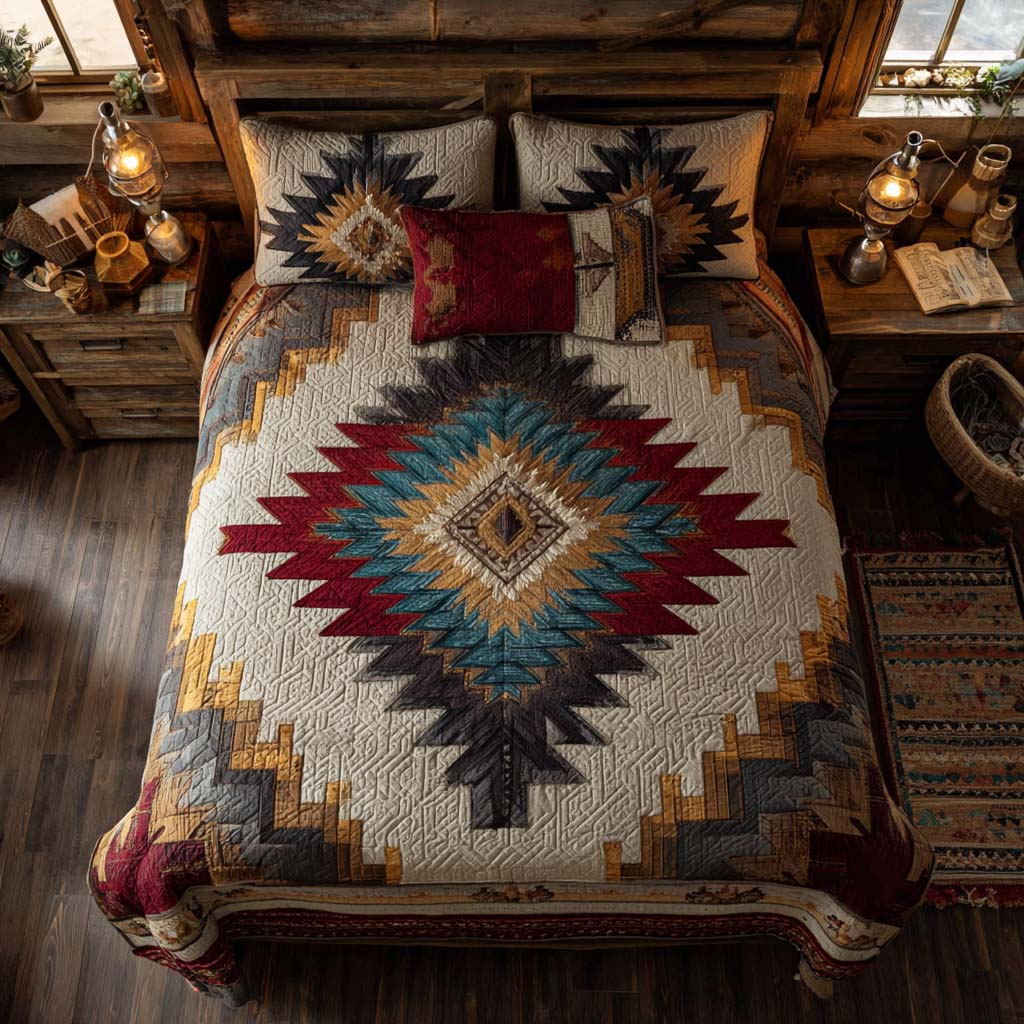 Frontier Diamond Glow Quilted Bedding Set Fall Quilt Sets Thanksgiving Gift