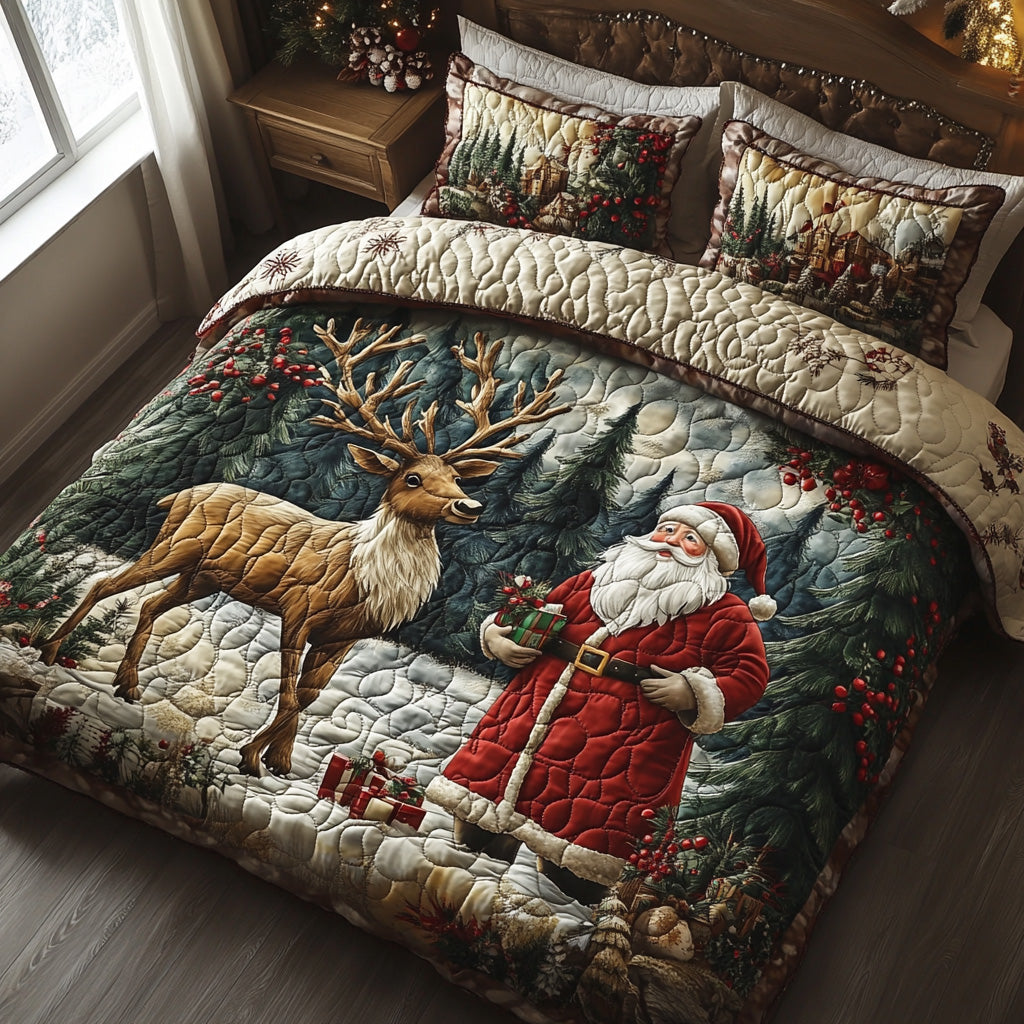 Frosty Antlers 3-Piece Quilted Bedding Set Fall Quilt Sets Christmas Gift For Her