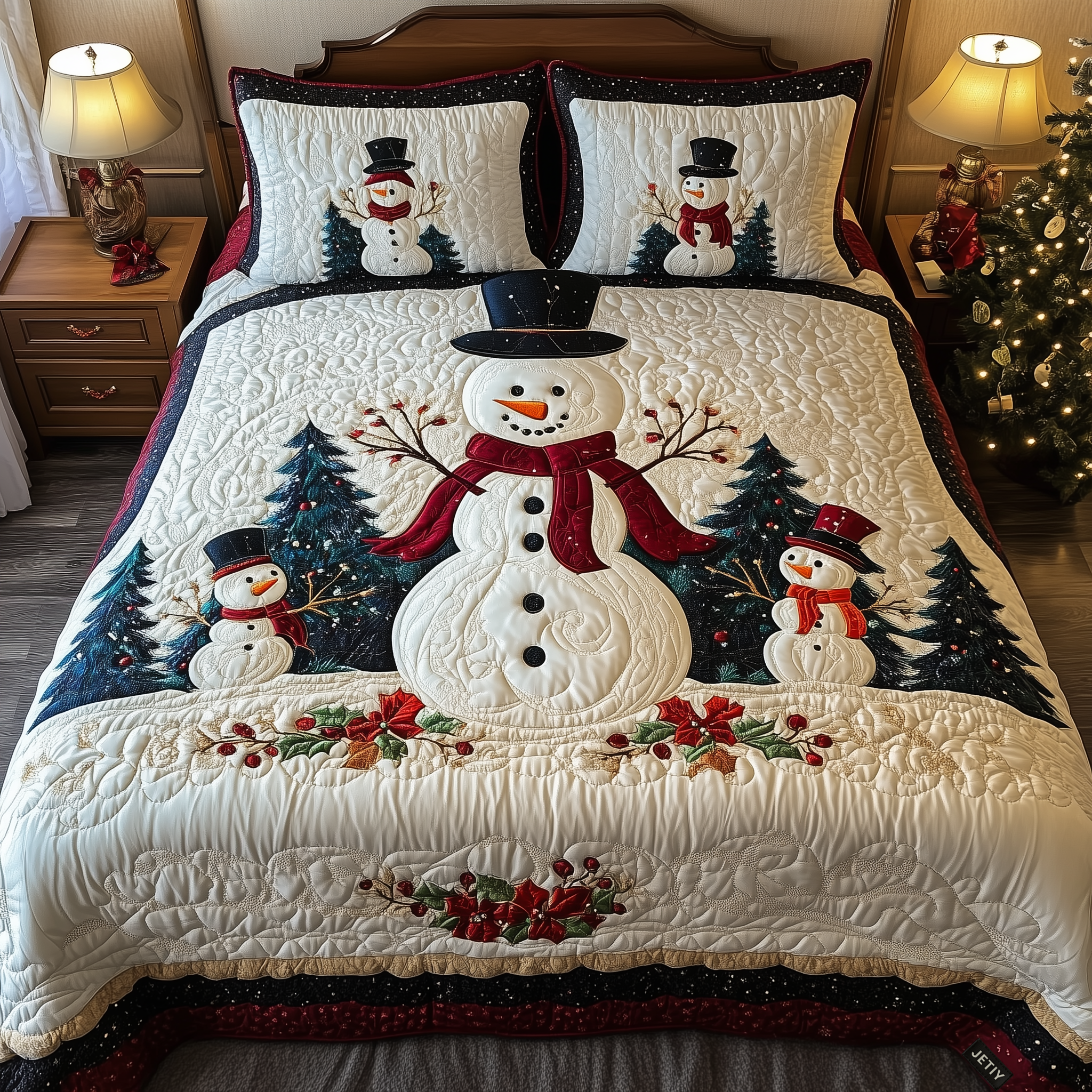 Frosty Friends 3-Piece Quilted Bedding Set Lightweight Quilt Set Christmas Gift For Her
