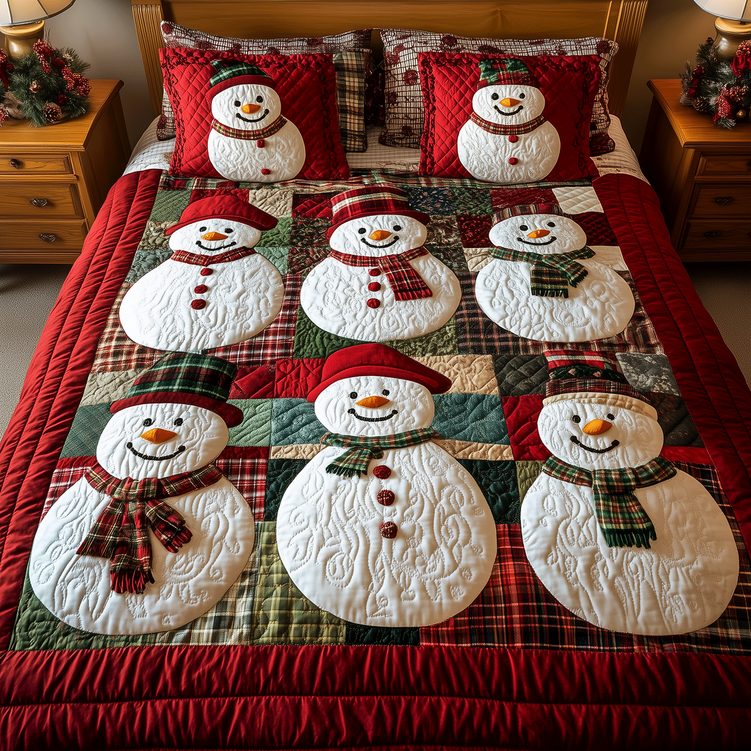 Frosty Friends Quilted Bedding Set Lightweight Quilt Set Christmas Gift For Her