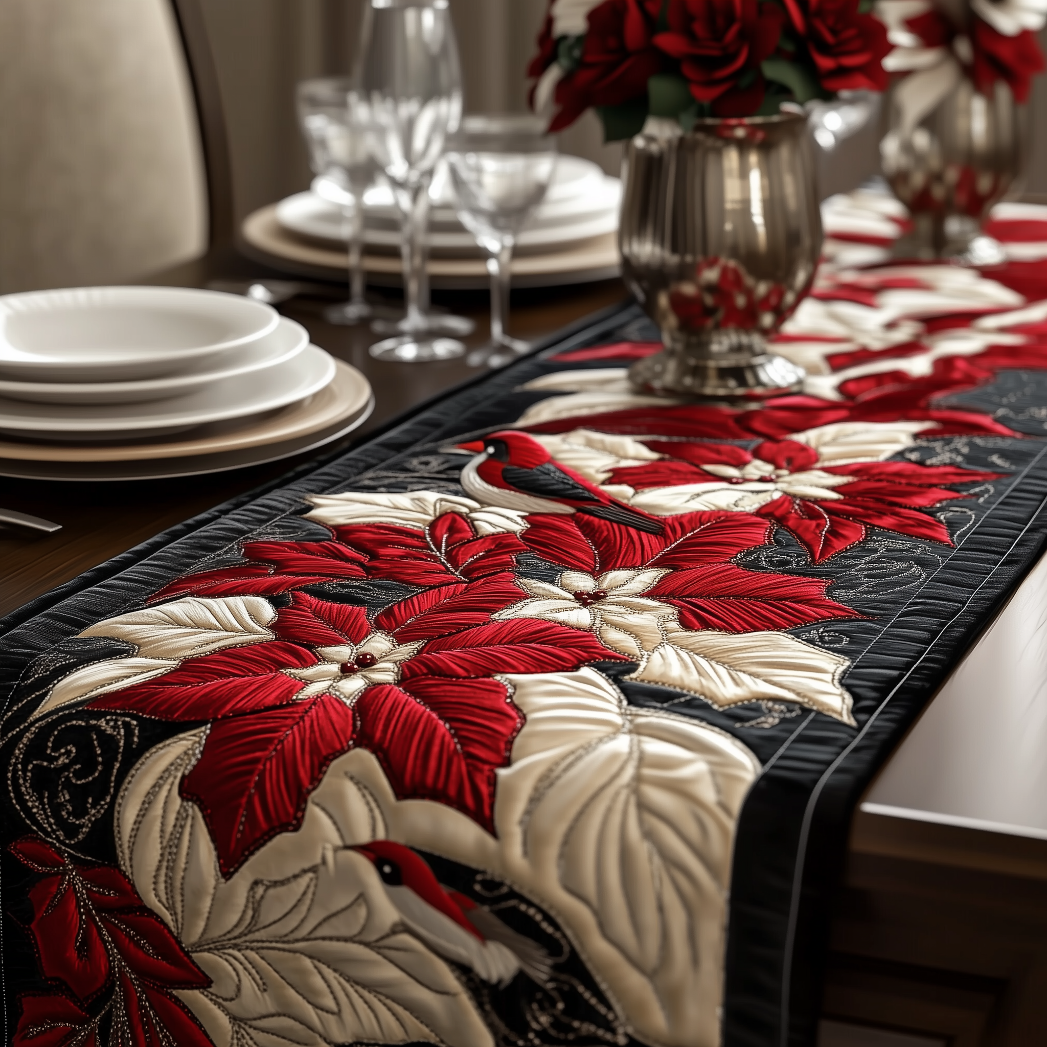 Christmas Poinsettias Quilted Table Runner, Easter Table Runner, Spring Table Runner, Mother's Day Gifts
