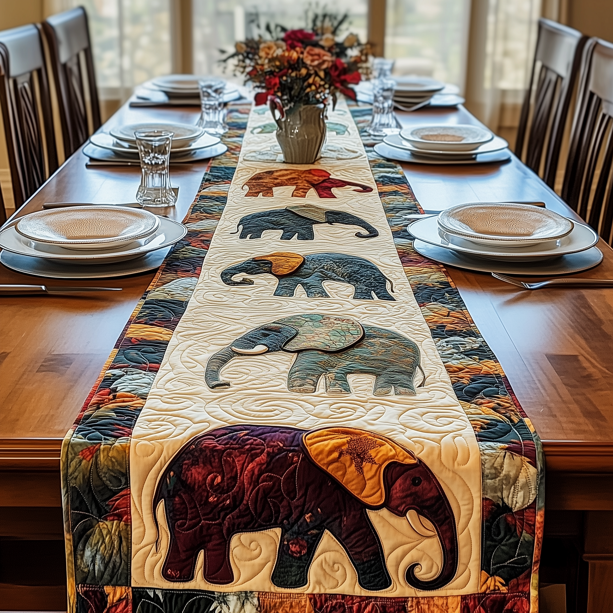 Mighty Elephant Quilted Table Runner, Easter Table Runner, Spring Table Runner, Mother's Day Gifts
