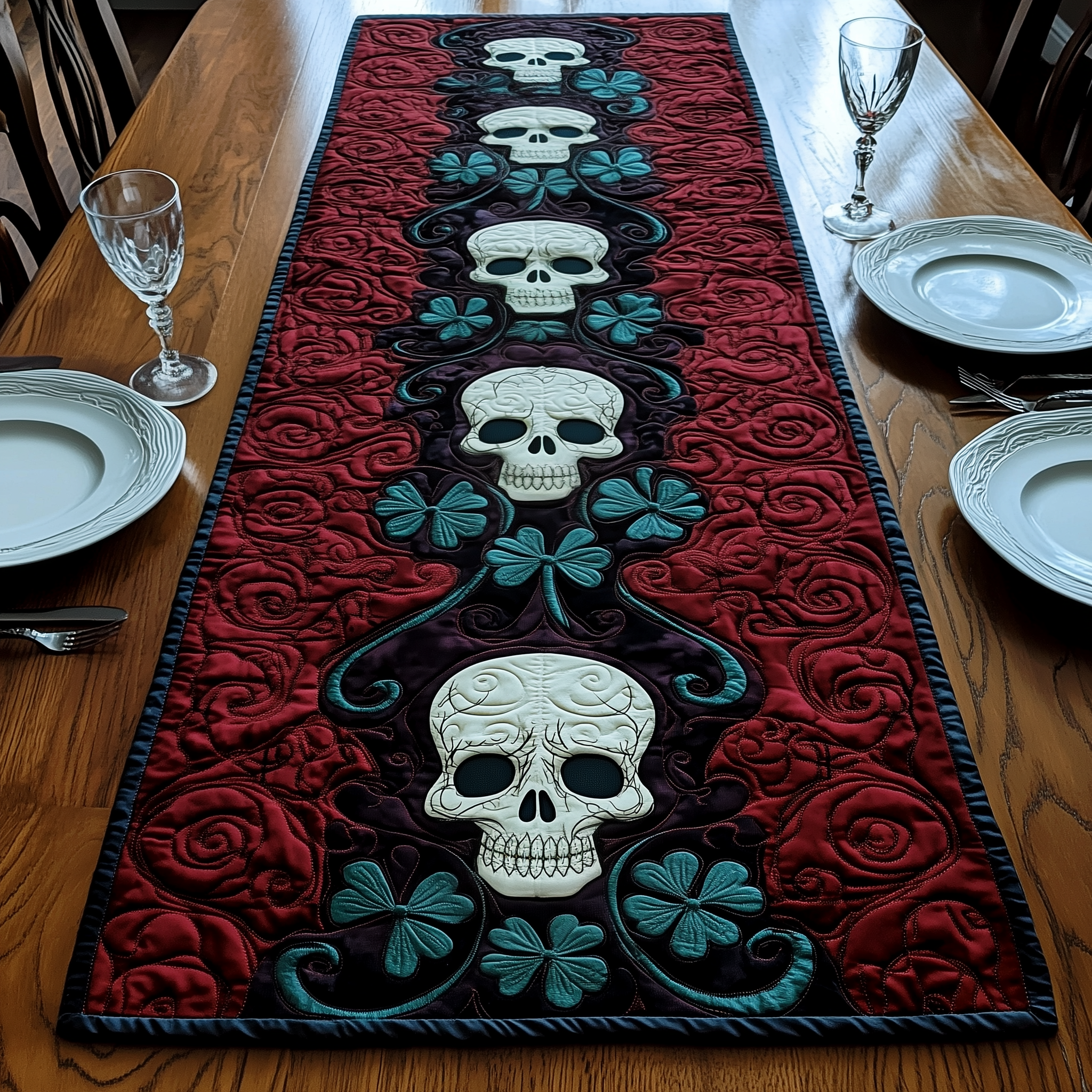Gothic Shamrock Quilted Table Runner, Easter Table Runner, Spring Table Runner, Mother's Day Gifts