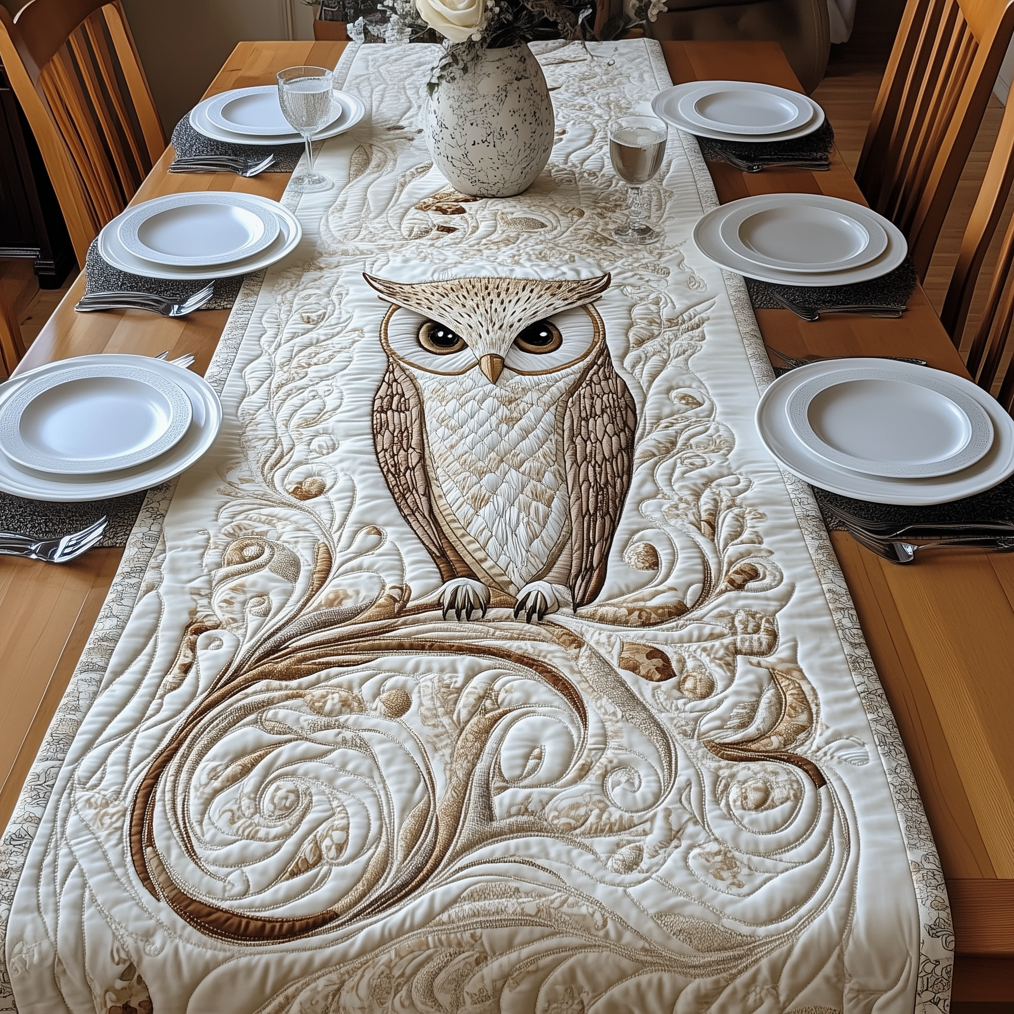 Winter Owl Quilted Table Runner, Easter Table Runner, Spring Table Runner, Mother's Day Gifts