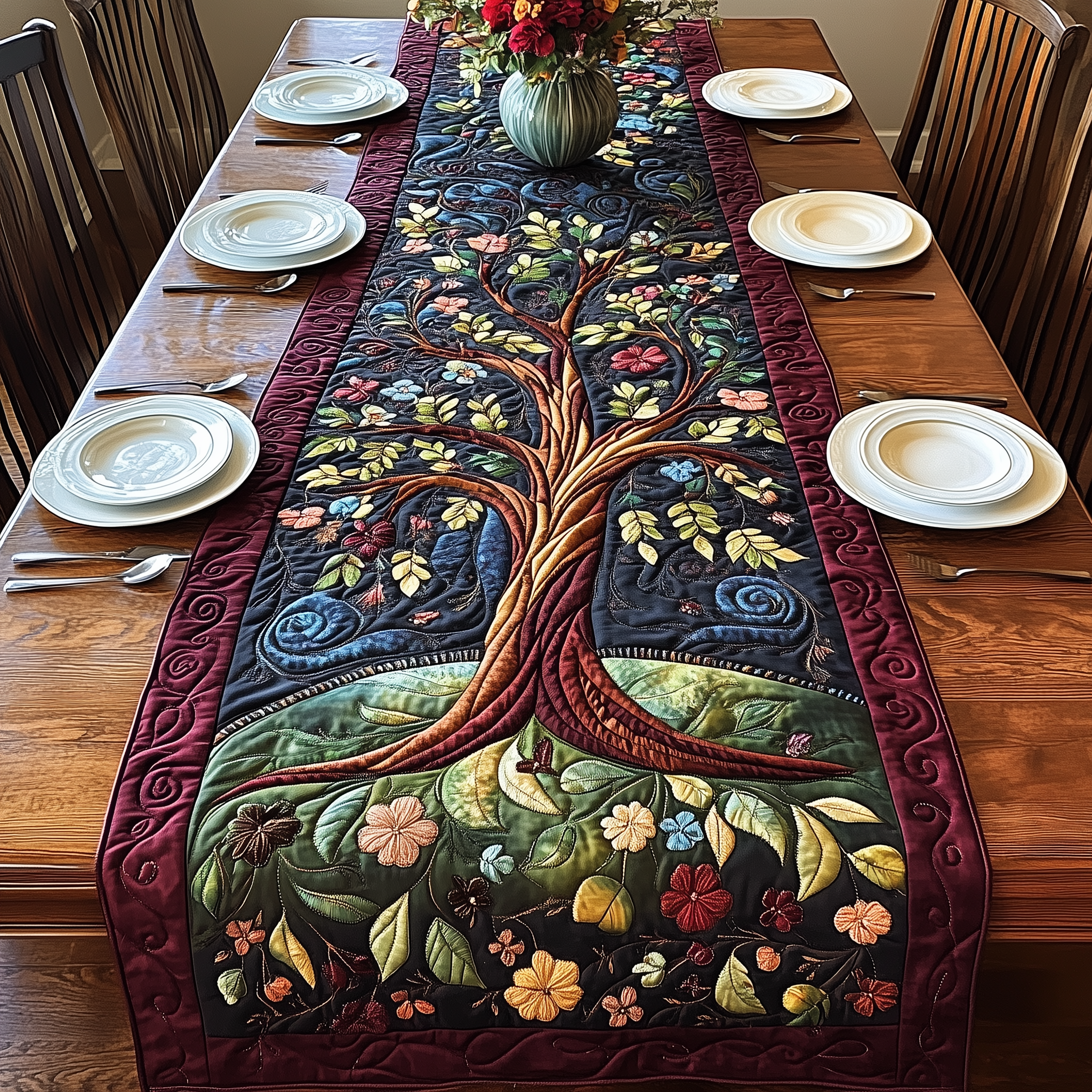 Stunning Tree Of Life Quilted Table Runner, Easter Table Runner, Spring Table Runner, Mother's Day Gifts