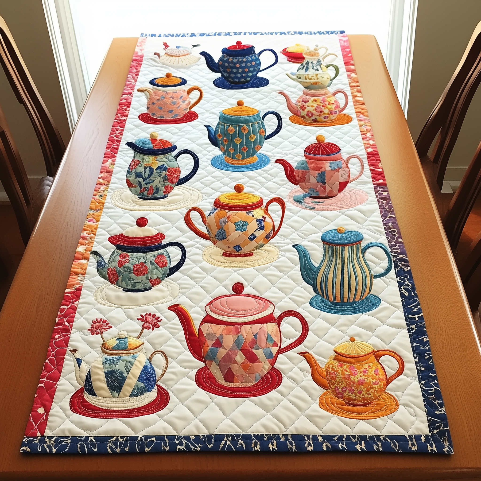 Colorful Teapot Quilted Table Runner, Easter Table Runner, Spring Table Runner, Mother's Day Gifts