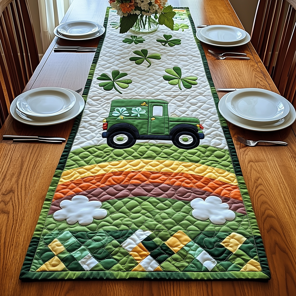 Green Truck Quilted Table Runner, Easter Table Runner, Spring Table Runner, Mother's Day Gifts