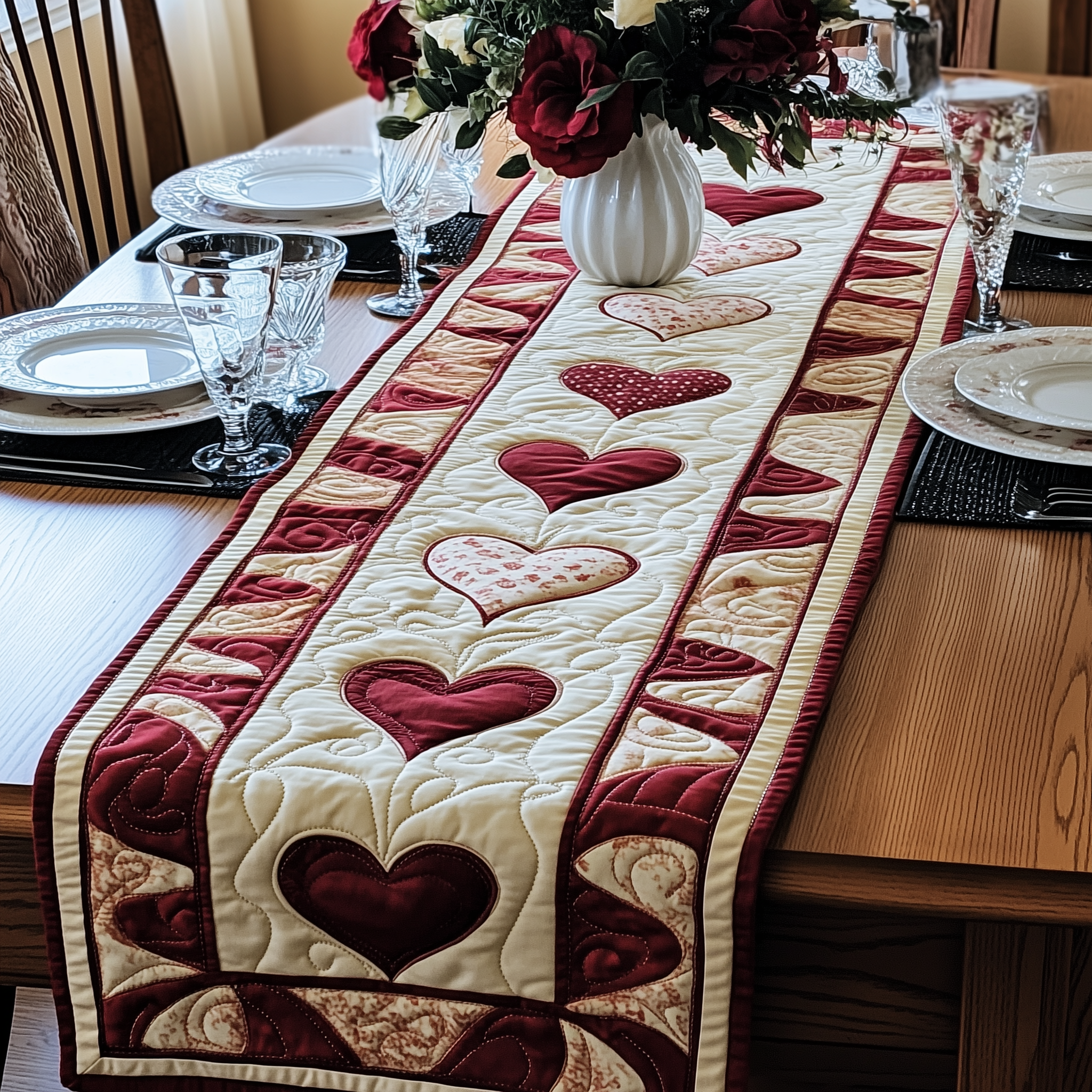 Flourishing Romance Quilted Table Runner, Easter Table Runner, Spring Table Runner, Mother's Day Gifts