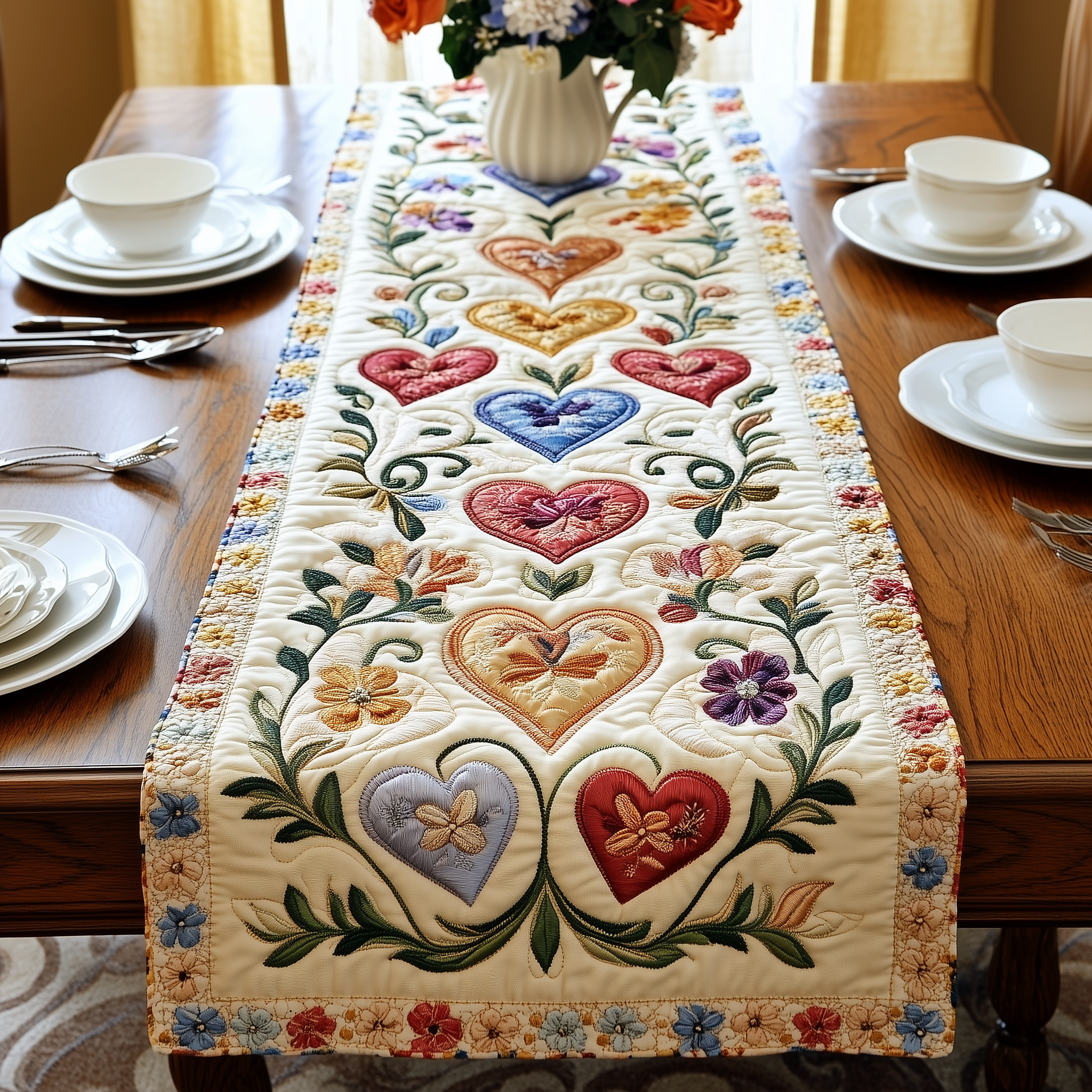 Love Among the Flowers Quilted Table Runner, Easter Table Runner, Spring Table Runner, Mother's Day Gifts
