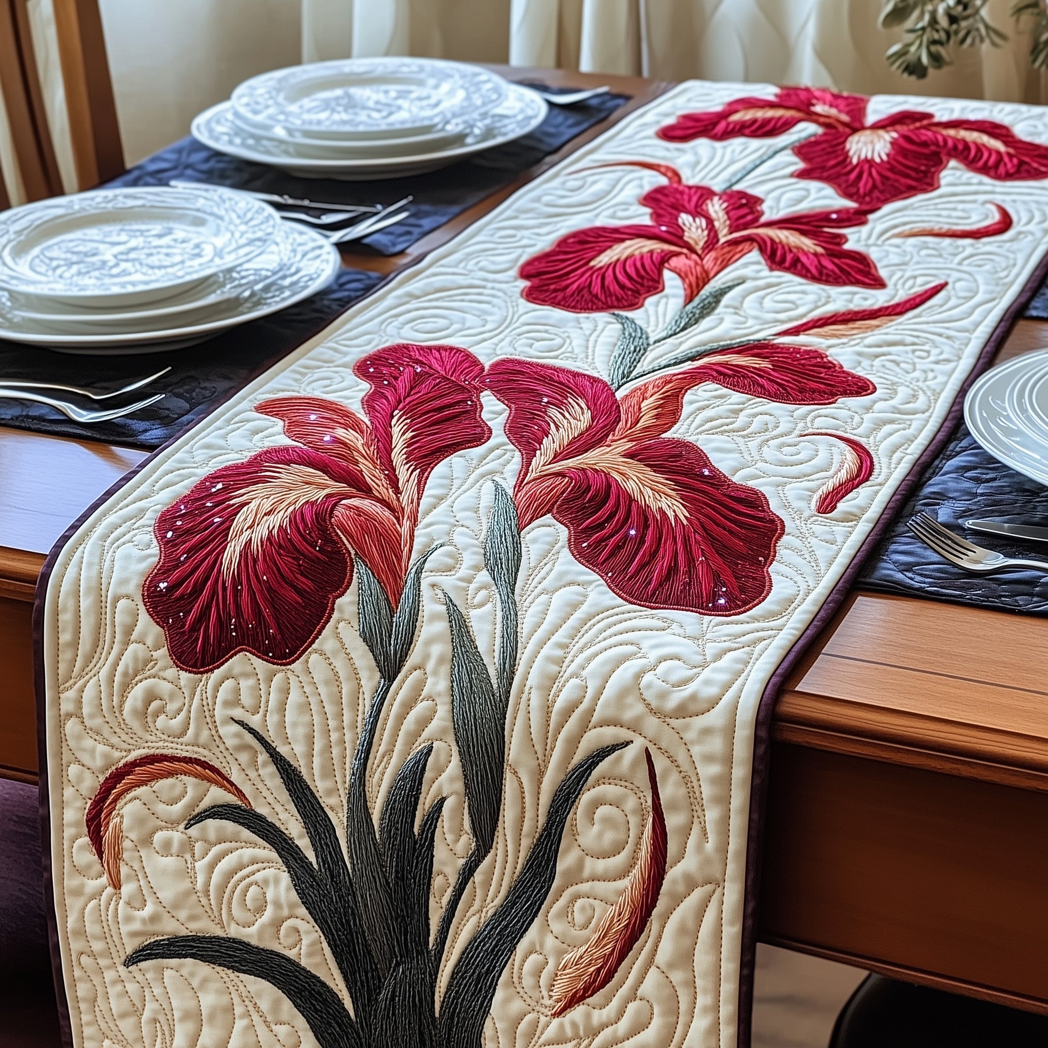 The Blooming Iris Quilted Table Runner, Easter Table Runner, Spring Table Runner, Mother's Day Gifts