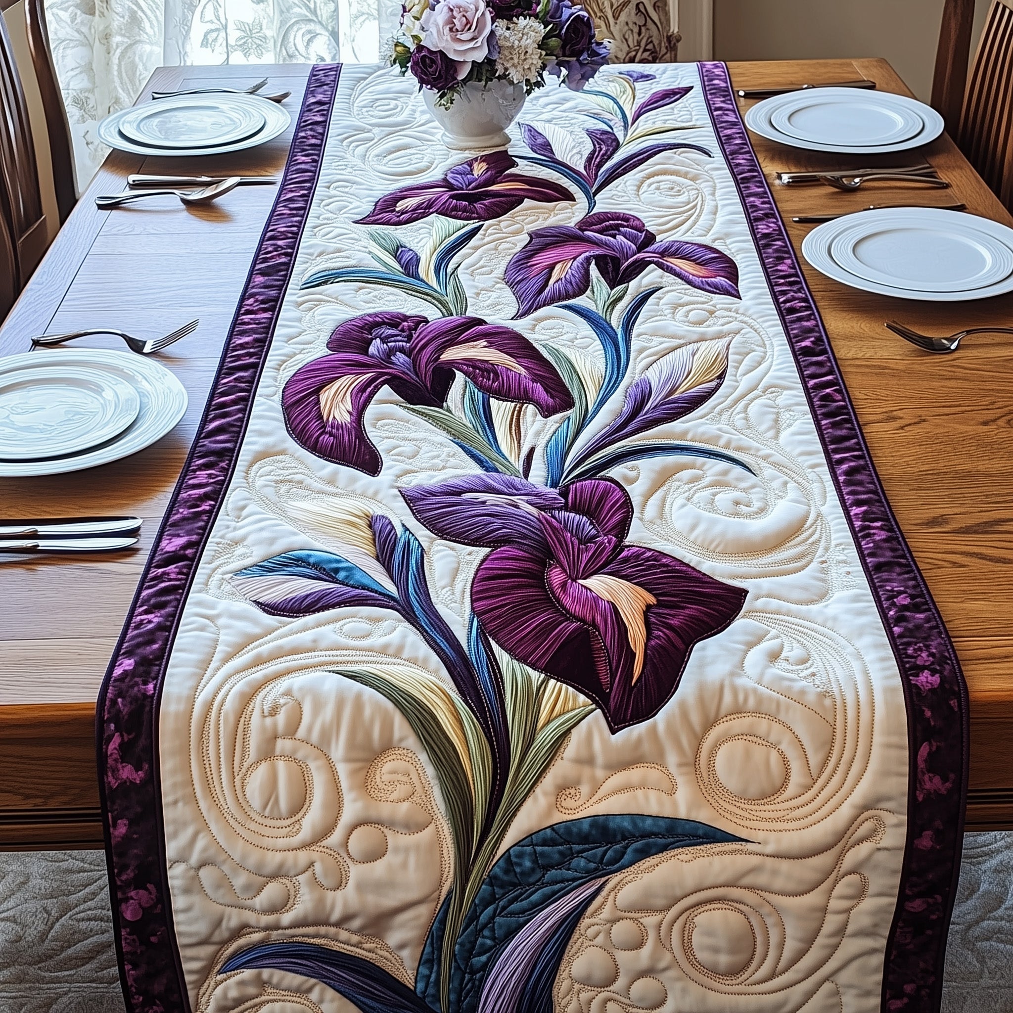 The Royal Bloom Quilted Table Runner, Easter Table Runner, Spring Table Runner, Mother's Day Gifts