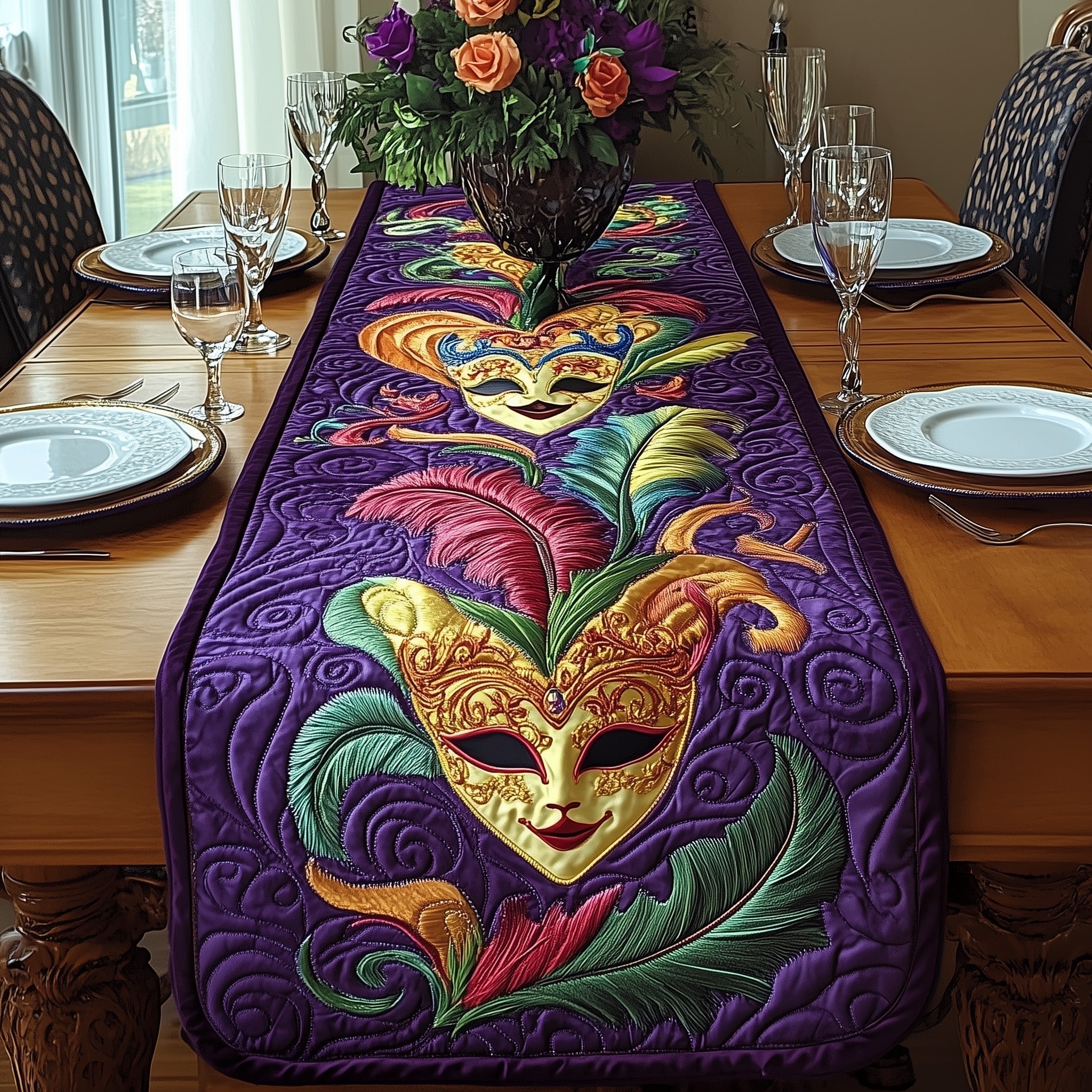 Mardi Gras Masks Quilted Table Runner, Easter Table Runner, Spring Table Runner, Mother's Day Gifts