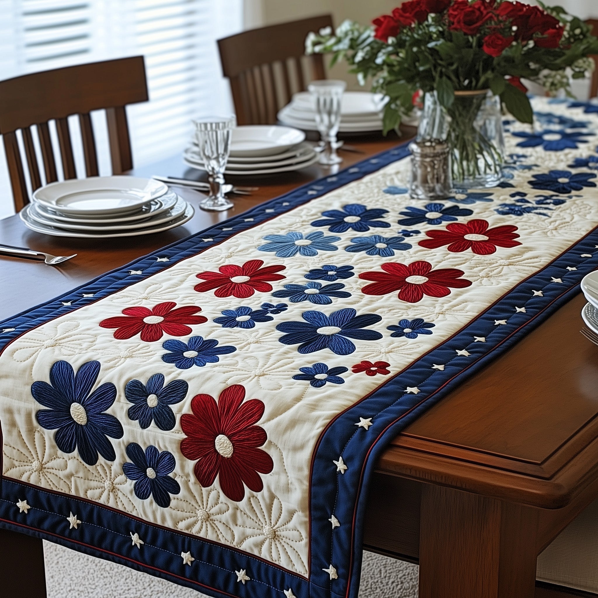 Independence Daisies Quilted Table Runner, Easter Table Runner, Spring Table Runner, Mother's Day Gifts
