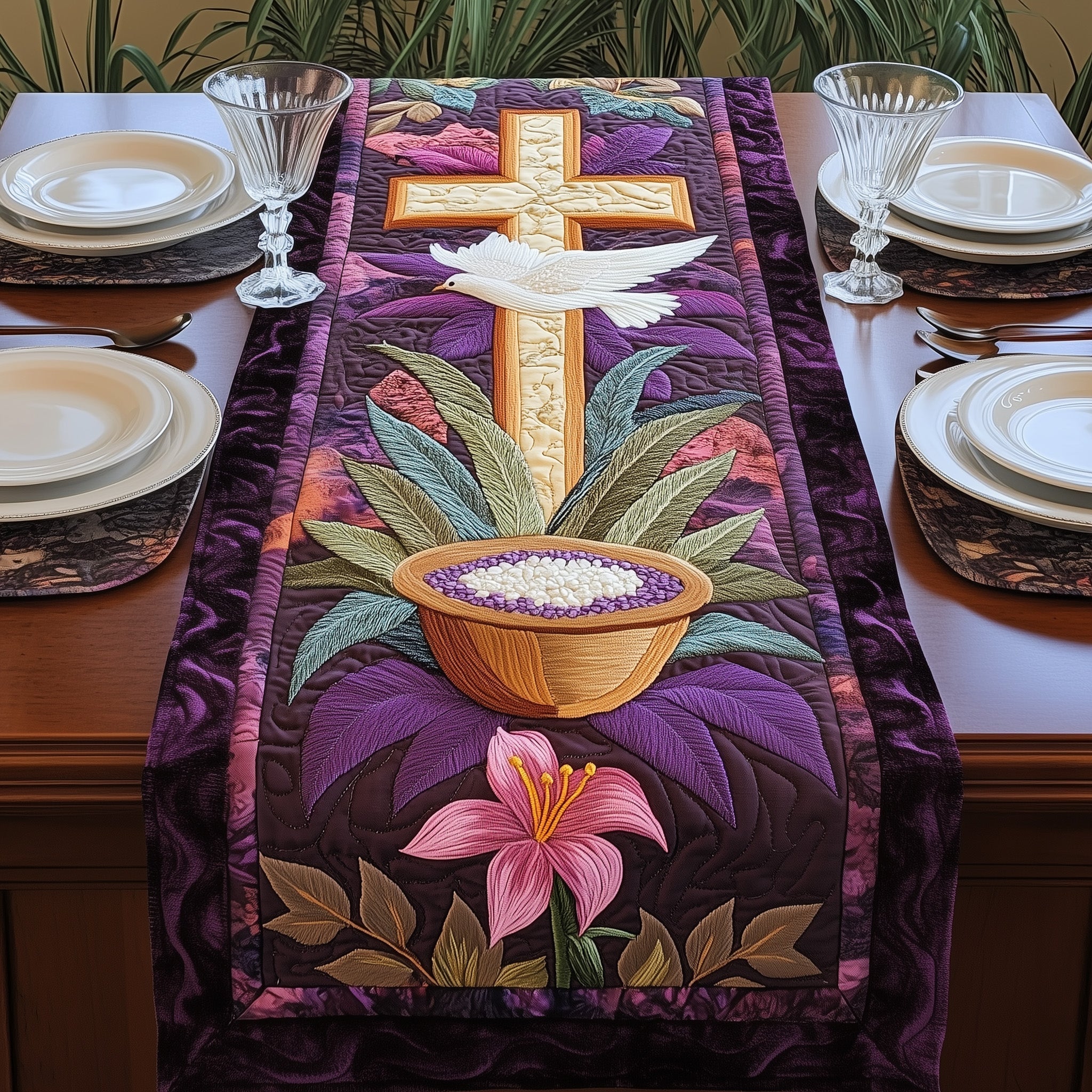 Ash Wednesday Quilted Table Runner, Easter Table Runner, Spring Table Runner, Mother's Day Gifts