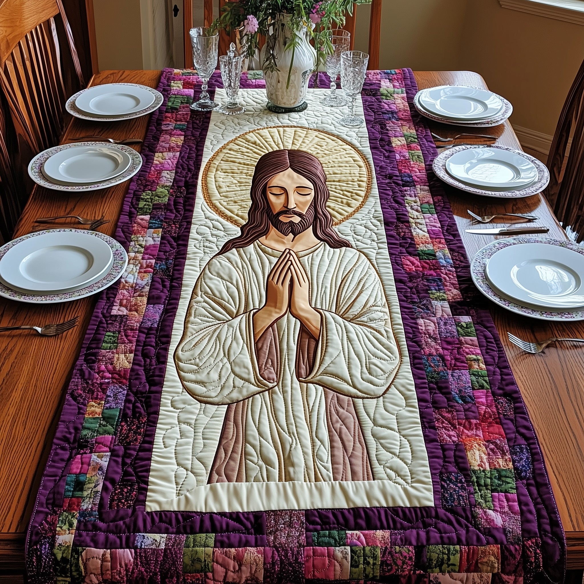 Sacred Moments of Prayer Quilted Table Runner, Easter Table Runner, Spring Table Runner, Mother's Day Gifts