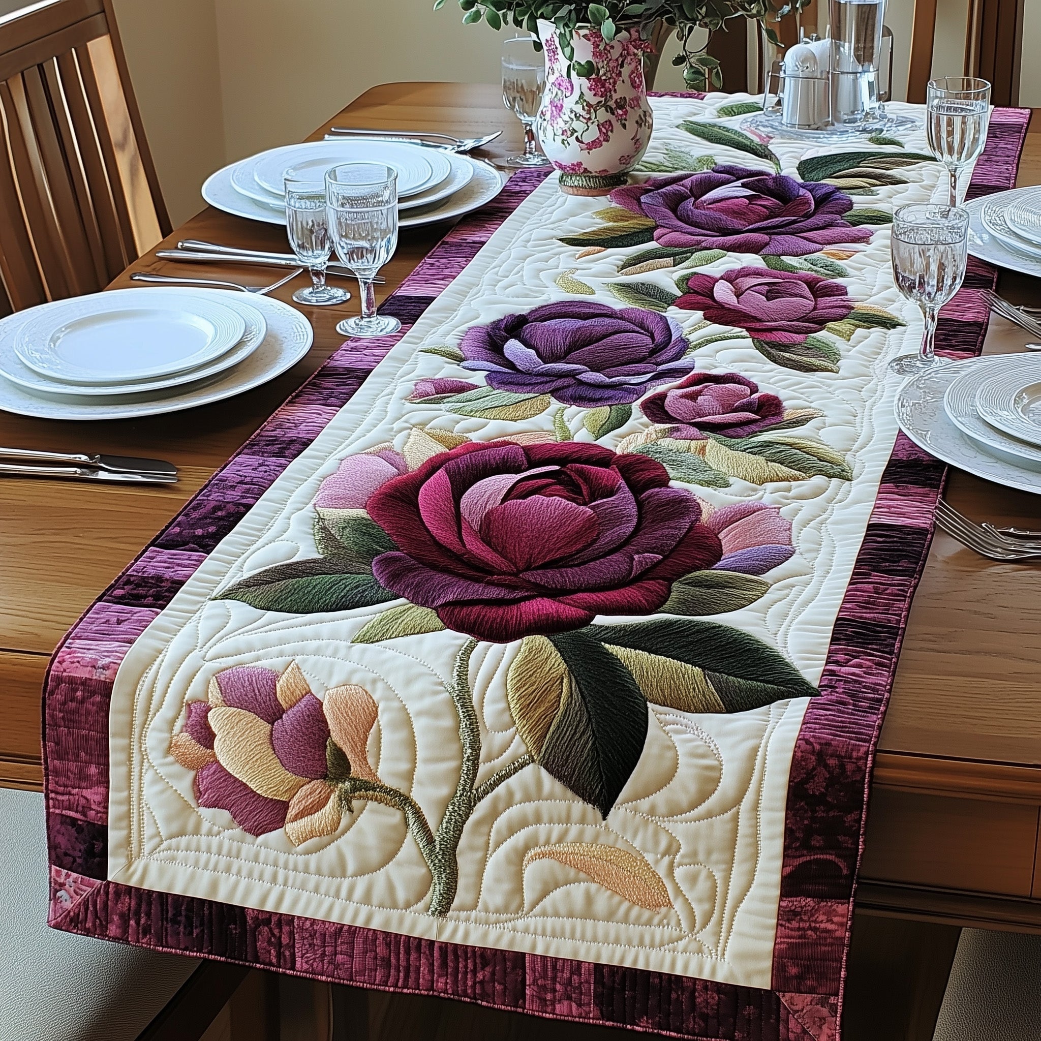 Peonies Quilted Table Runner, Easter Table Runner, Spring Table Runner, Mother's Day Gifts