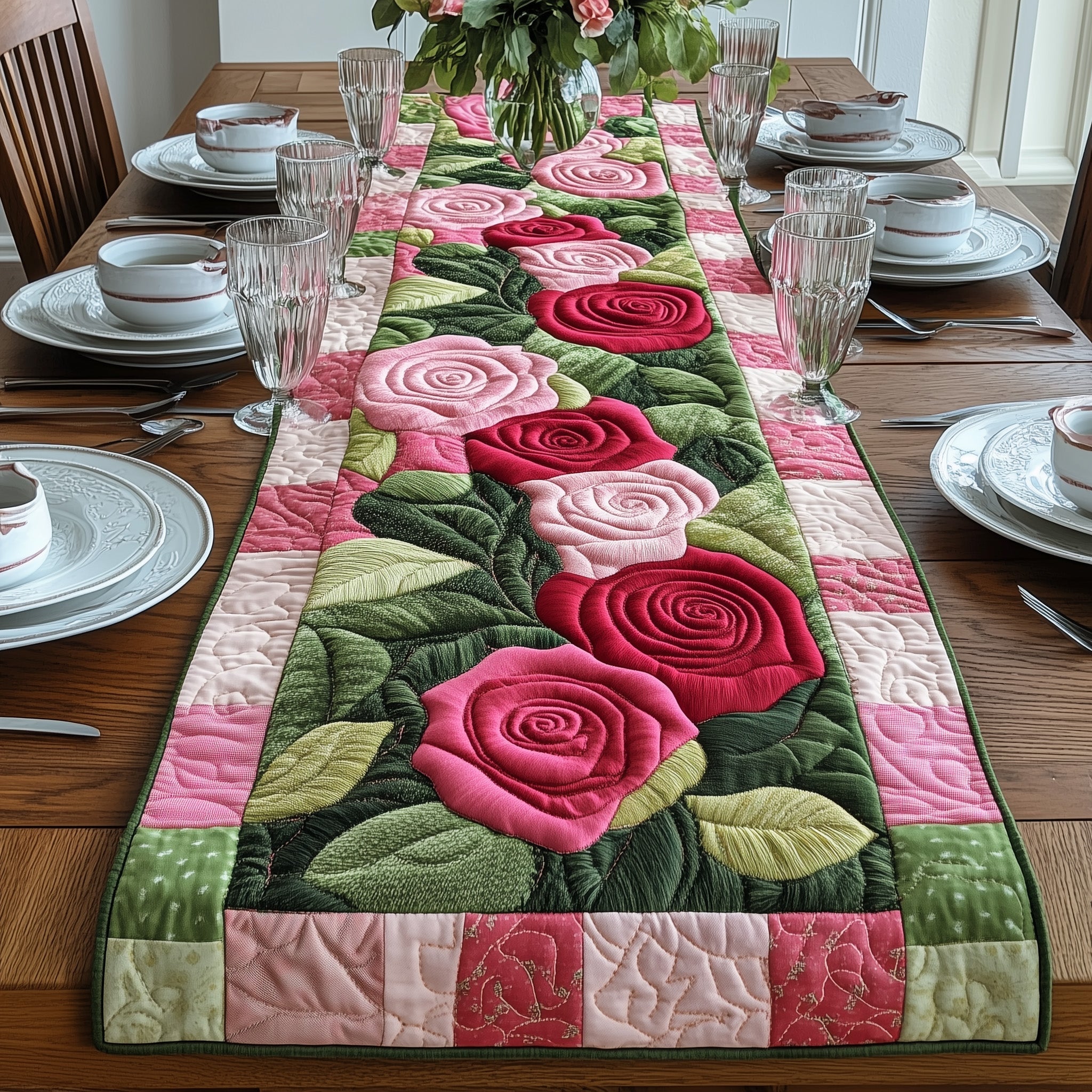 Blooming Elegance Quilted Table Runner, Easter Table Runner, Spring Table Runner, Mother's Day Gifts