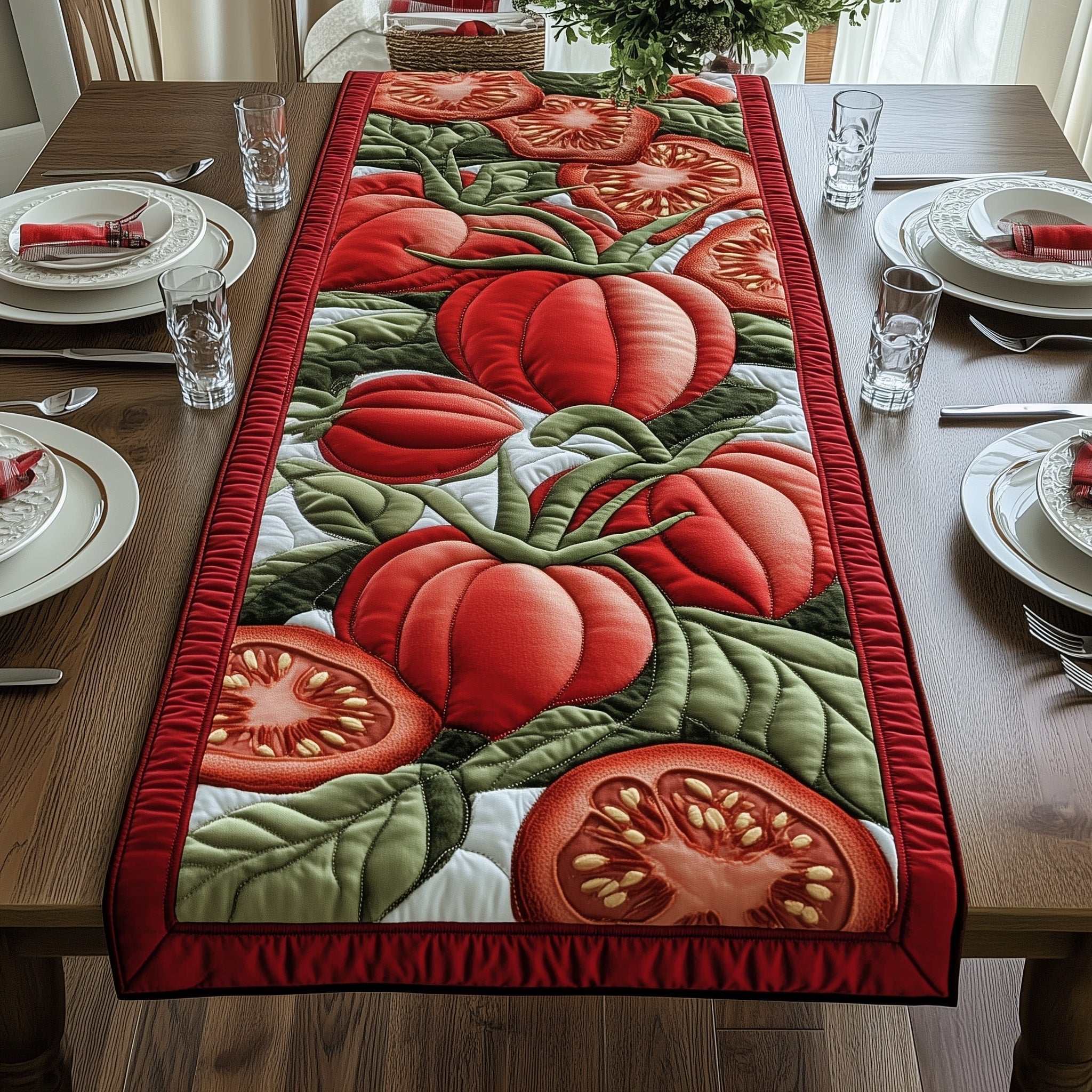 Tomato Quilted Table Runner, Easter Table Runner, Spring Table Runner, Mother's Day Gifts