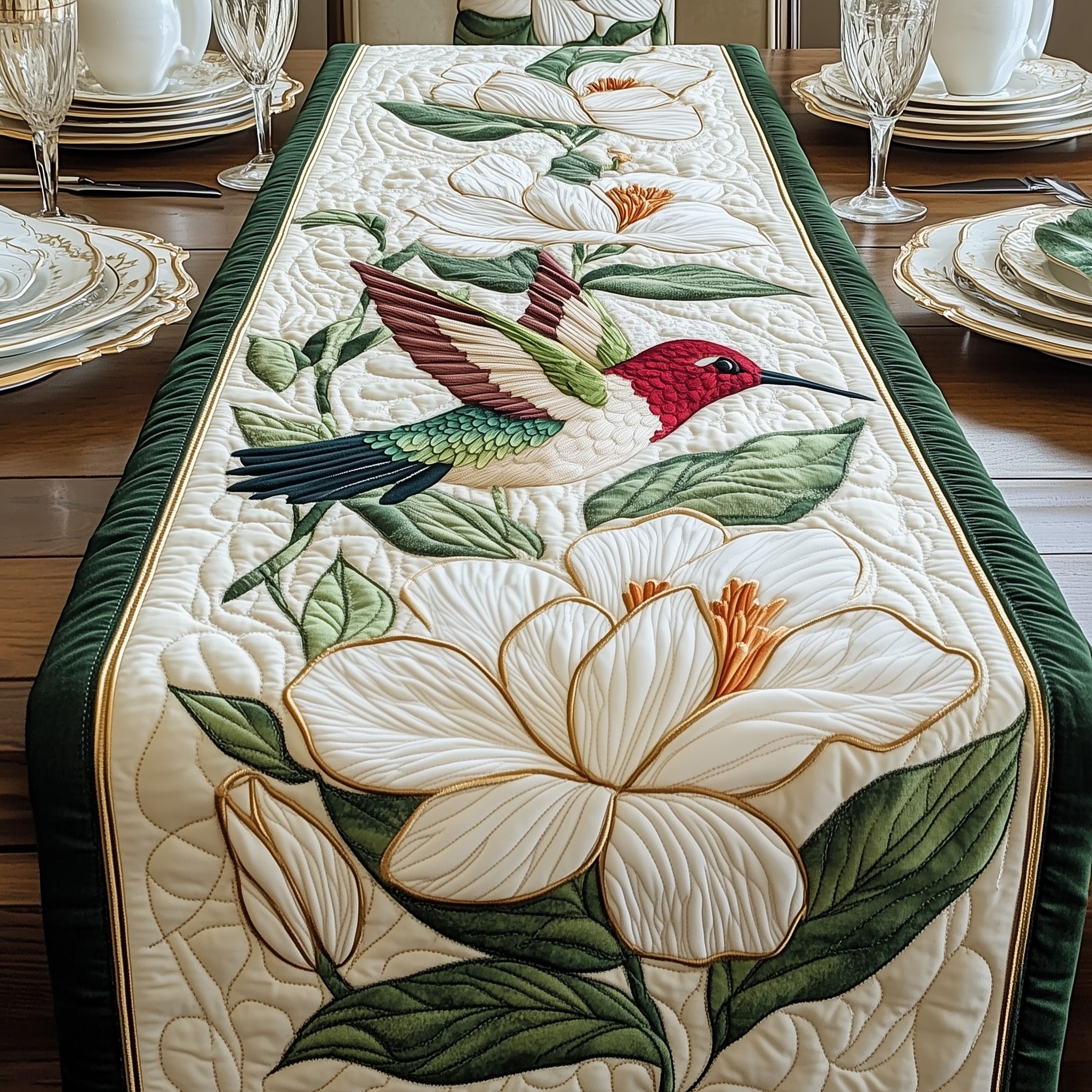 Hummingbird Among Magnolias Quilted Table Runner, Easter Table Runner, Spring Table Runner, Mother's Day Gifts
