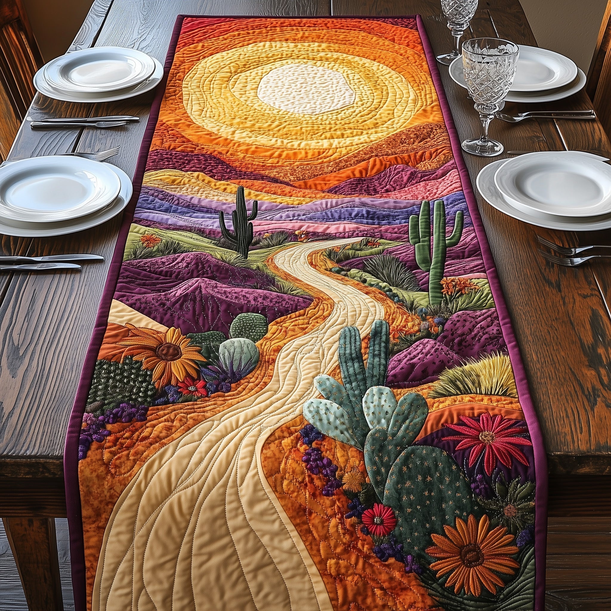 Cactus Road to Light Quilted Table Runner, Easter Table Runner, Spring Table Runner, Mother's Day Gifts