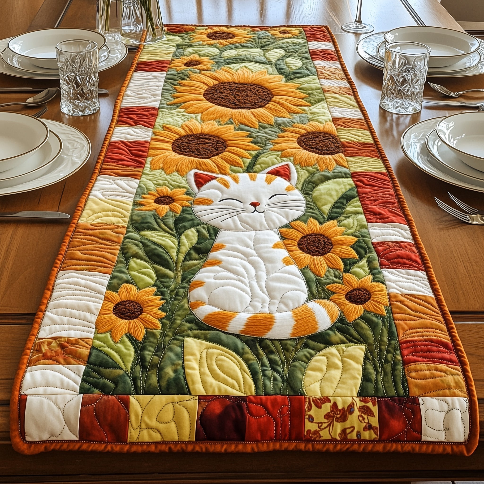 Soft Paws In Golden Blooms Quilted Table Runner, Easter Table Runner, Spring Table Runner, Mother's Day Gifts