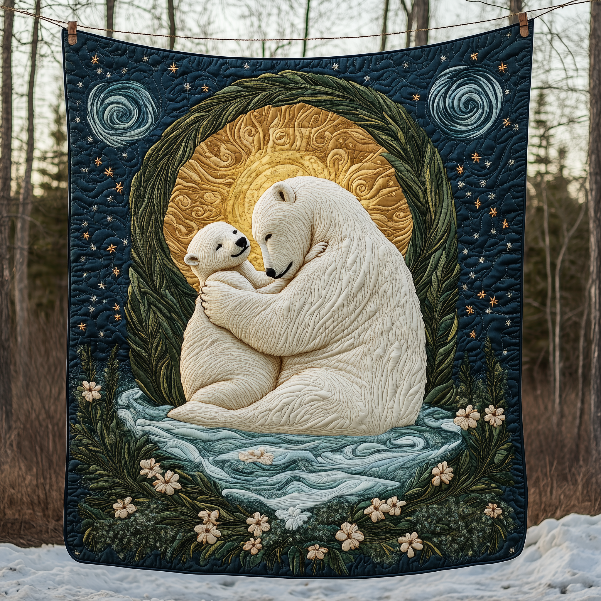 Little Polar Bear And Mom Quilt Blanket, Polar Bear Blanket, Mother's Day Gifts, Gift For Mom