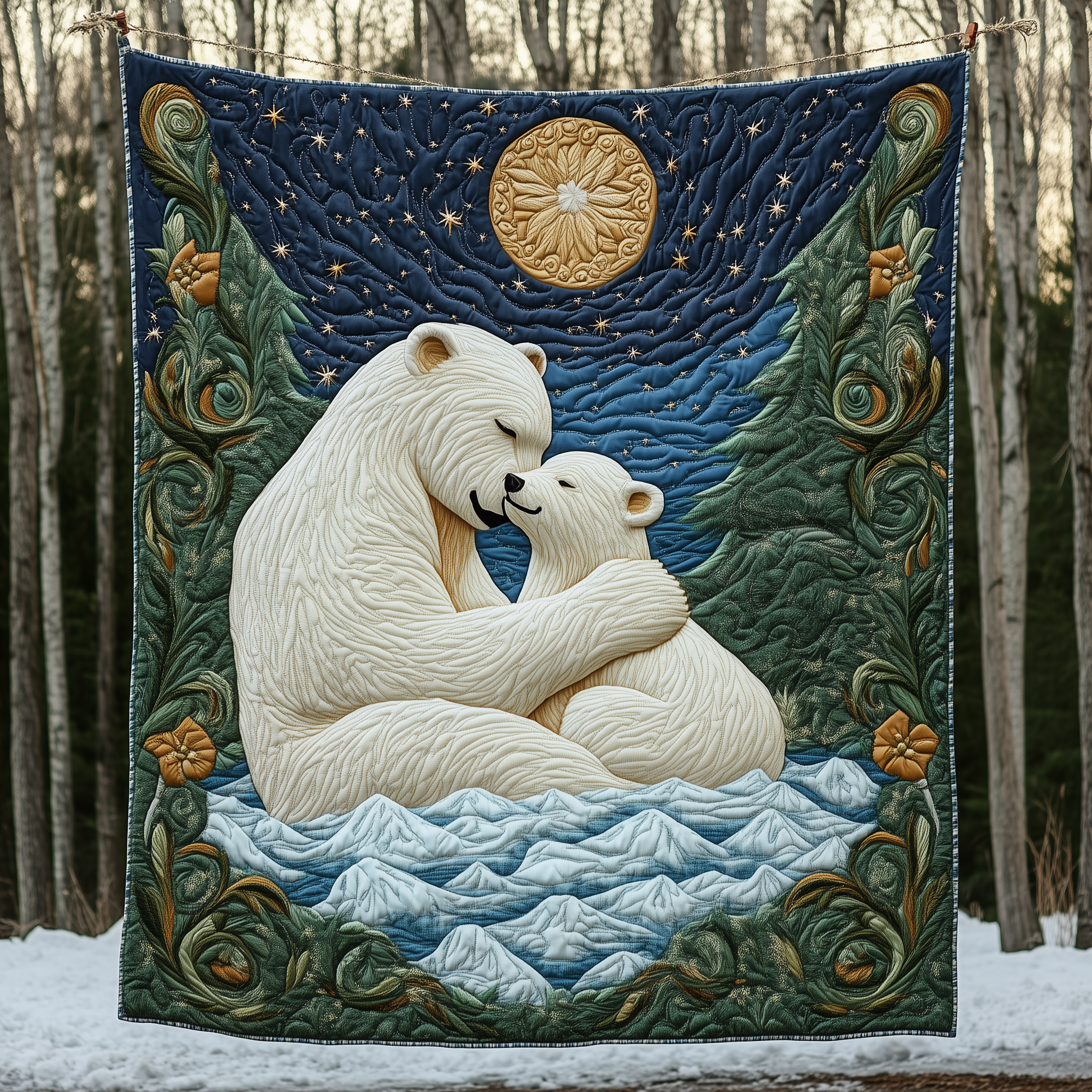 Mom Hugging Baby Polar Bear Quilt Blanket, Polar Bear Blanket, Mother's Day Gifts, Gift For Mom