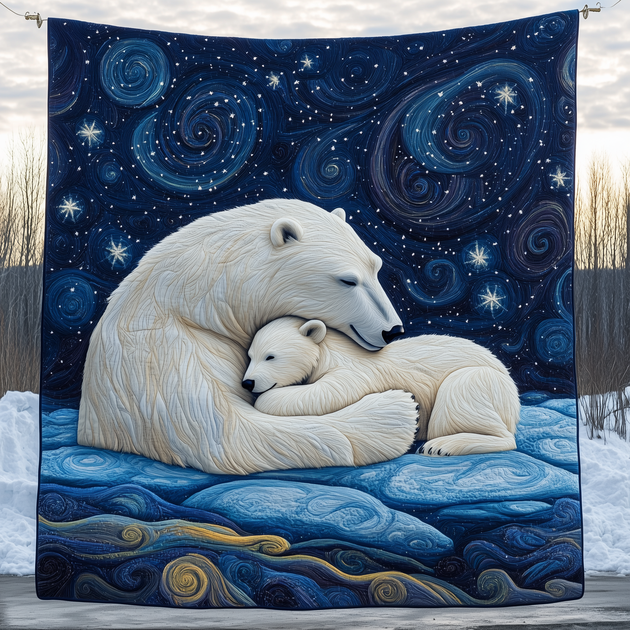 Polar Bear Starry Night Quilt Blanket, Polar Bear Blanket, Mothers Day Gifts, Gift For Mom