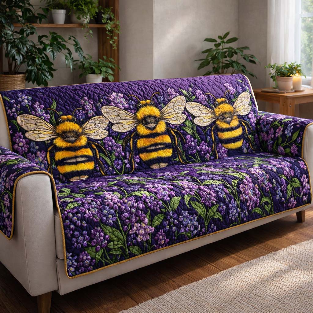 Lavender Buzz Quilted Sofa Cover Fall Halloween Decor For Sofa Couch