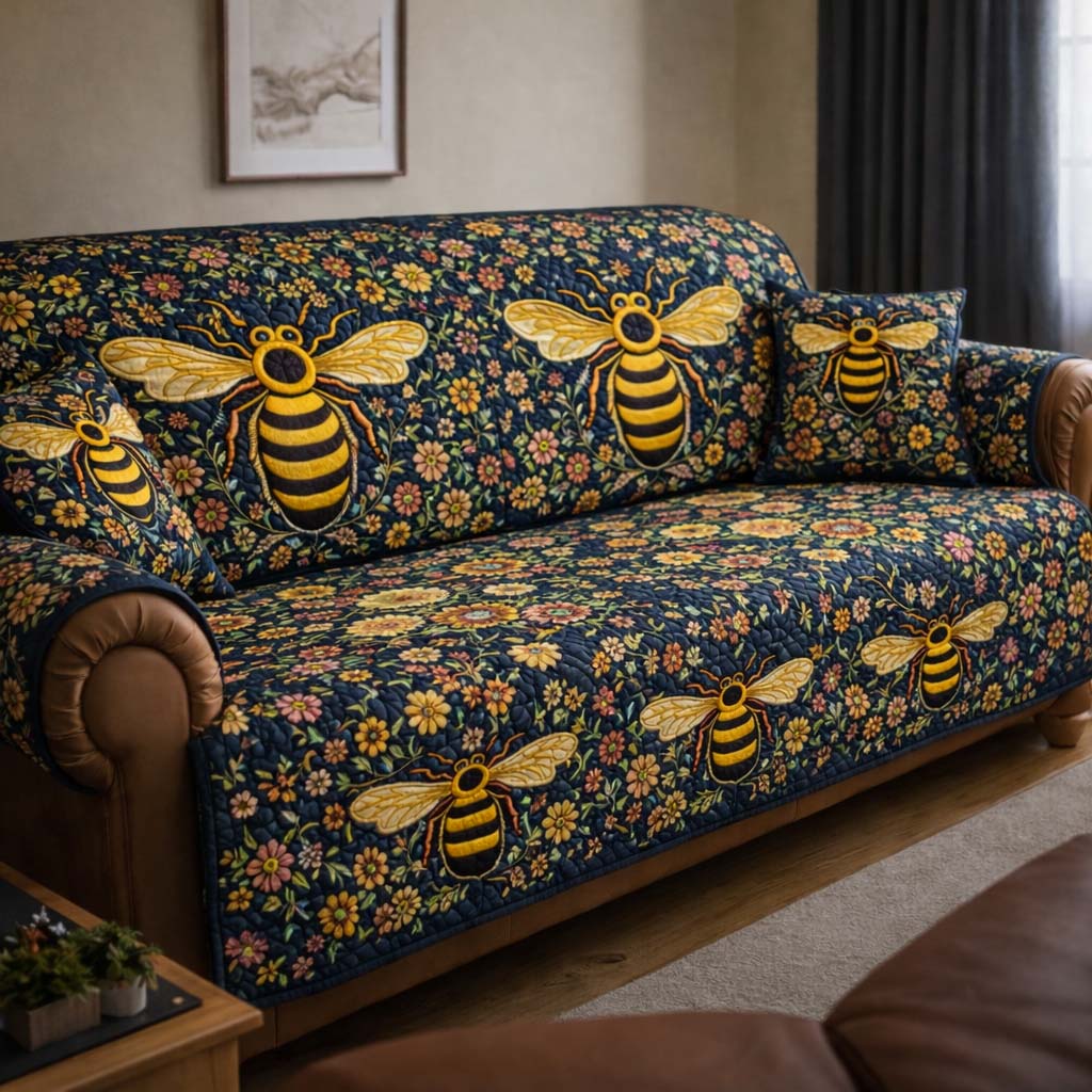 Midnight Garden Bees Quilted Sofa Cover Fall Halloween Decor For Sofa Couch