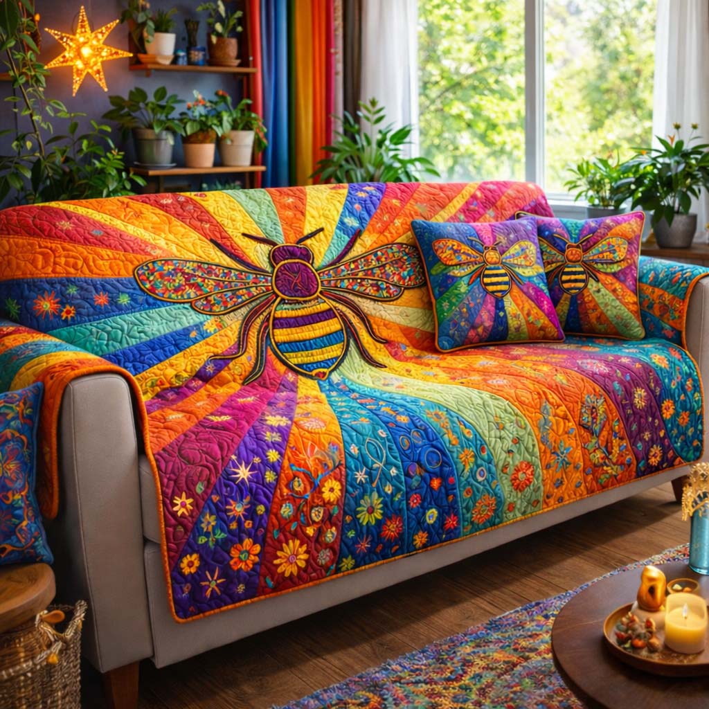 Rainbow Honeyburst Quilted Sofa Cover Fall Halloween Decor For Sofa Couch