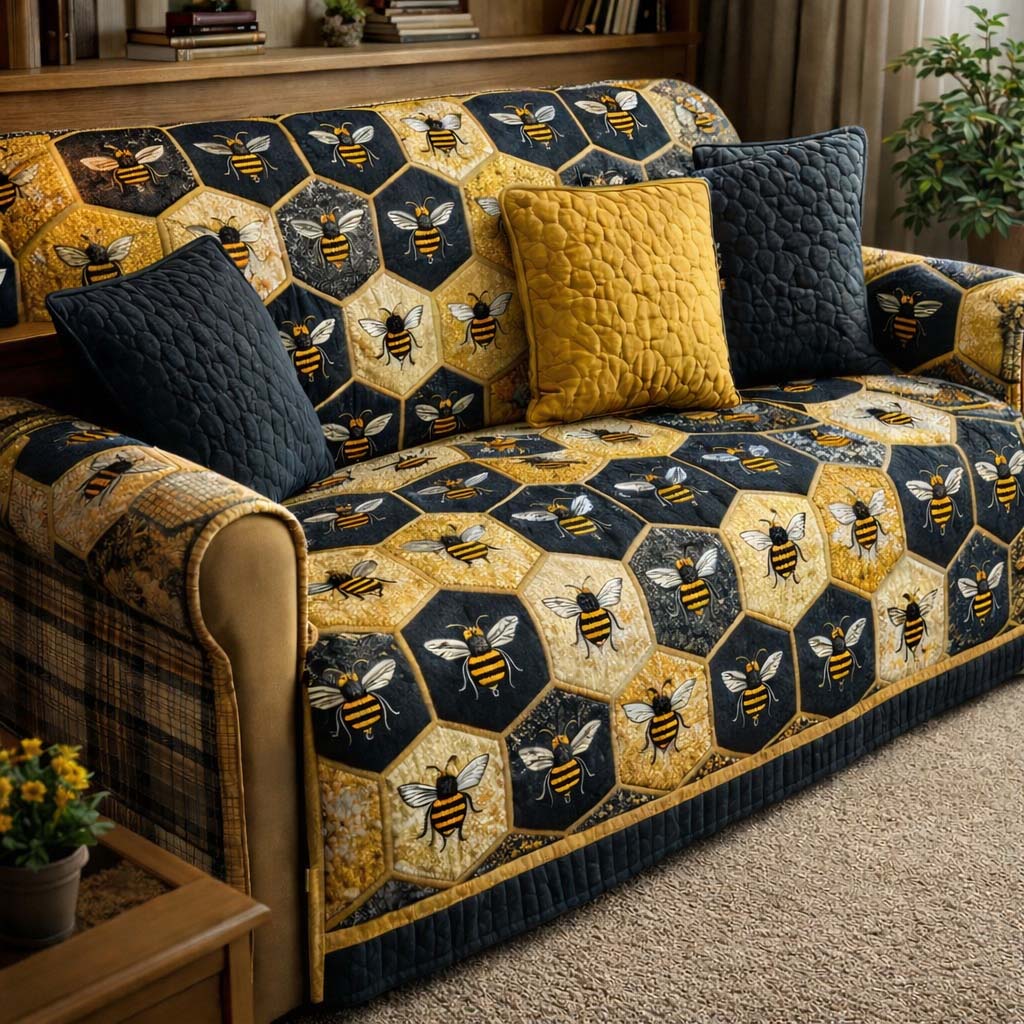 Dark Honeycomb Quilted Sofa Cover Fall Halloween Decor For Sofa Couch