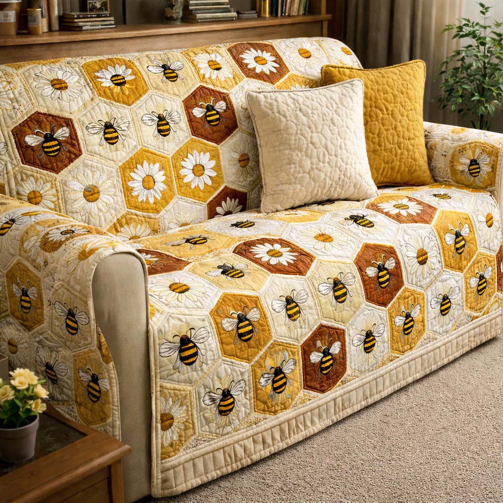 Daisy Honeycomb Quilted Sofa Cover Fall Halloween Decor For Sofa Couch