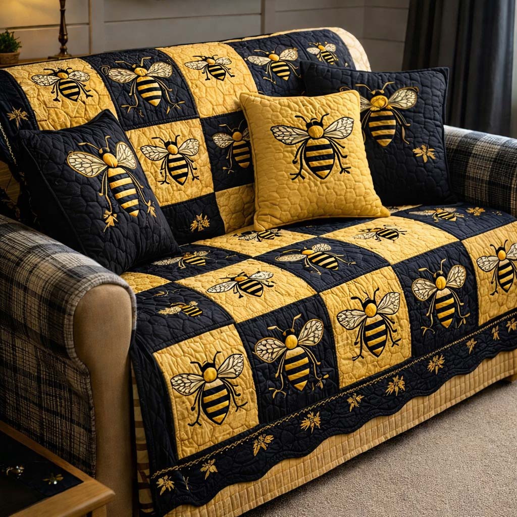 Golden Honey Quilt Quilted Sofa Cover Fall Halloween Decor For Sofa Couch