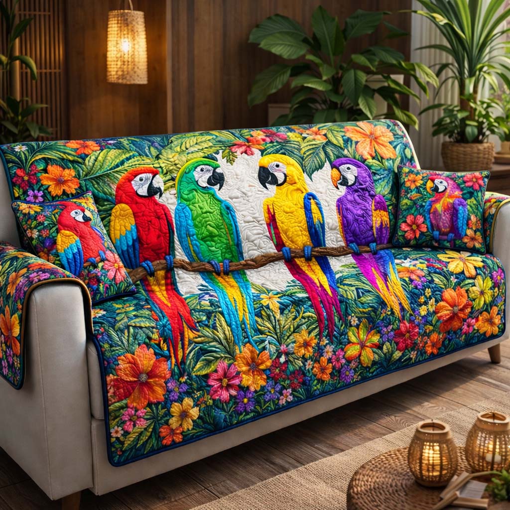 Tropical Parrot Heaven Quilted Sofa Cover Fall Halloween Decor For Sofa Couch