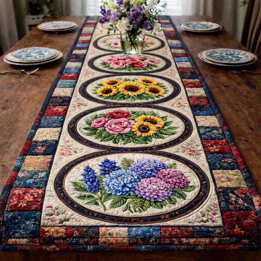 Vintage Floral Patchwork Quilted Table Runner, Easter Table Runner, Spring Table Runner, Mother's Day Gifts