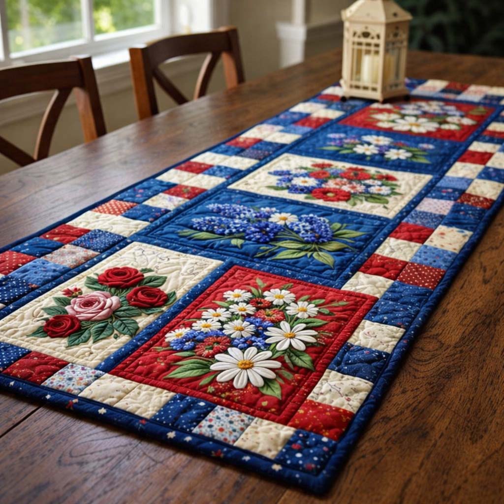 Country Bloom Patchwork Quilted Table Runner, Easter Table Runner, Spring Table Runner, Mother's Day Gifts
