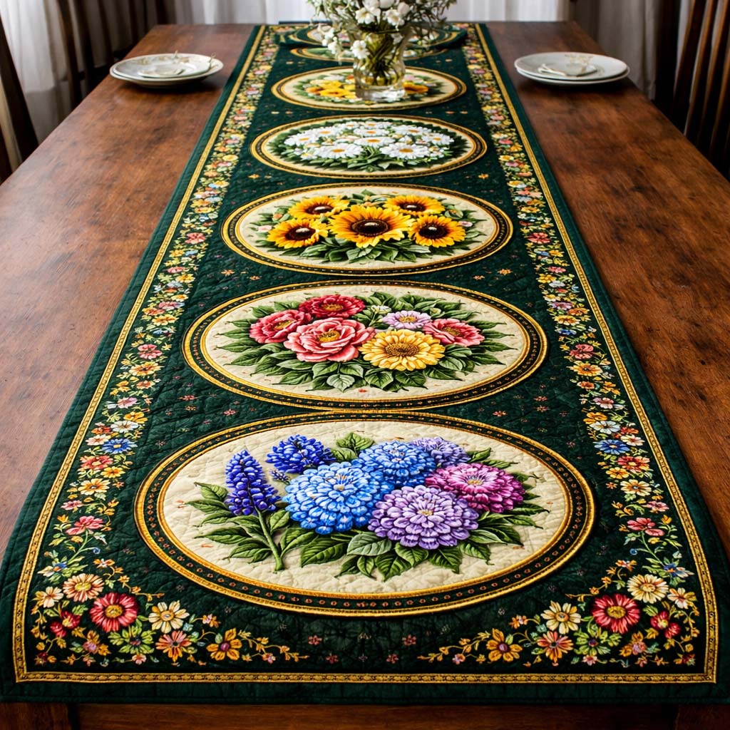 Vintage Garden Patchwork Quilted Table Runner, Easter Table Runner, Spring Table Runner, Mother's Day Gifts
