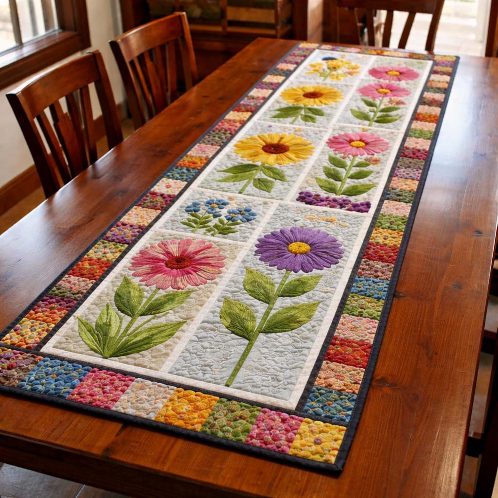Spring Bloom Patchwork Quilted Table Runner, Easter Table Runner, Spring Table Runner, Mother's Day Gifts