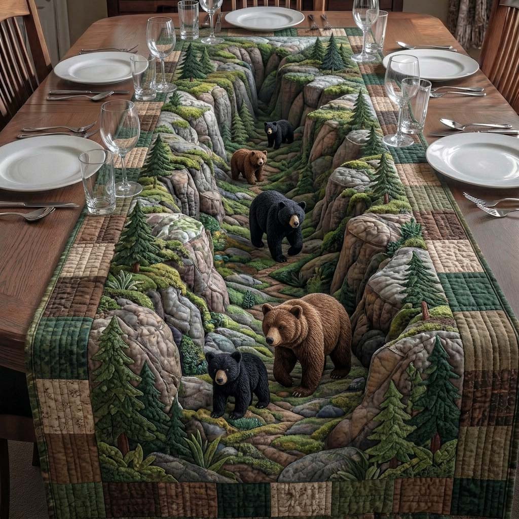 Wild Bear Trail Quilted Table Runner, Easter Table Runner, Spring Table Runner, Mother's Day Gifts