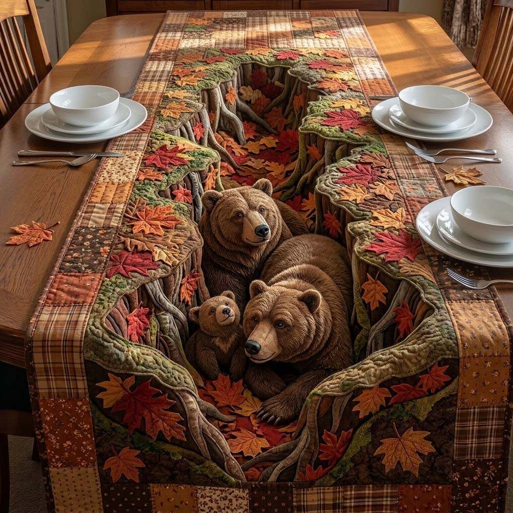 Autumn Bear Haven Quilted Table Runner, Easter Table Runner, Spring Table Runner, Mother's Day Gifts
