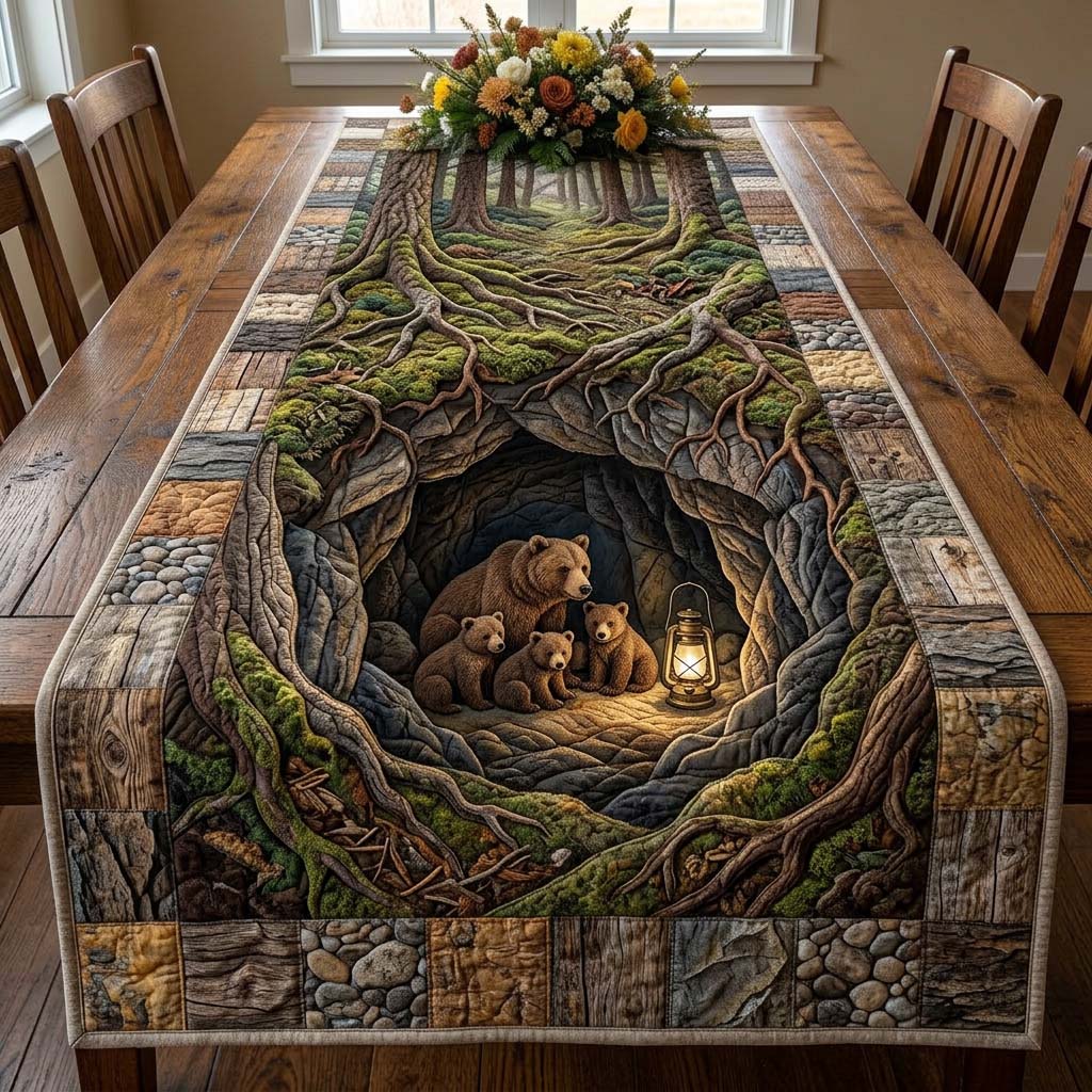 Cozy Bear Den Quilted Table Runner, Easter Table Runner, Spring Table Runner, Mother's Day Gifts