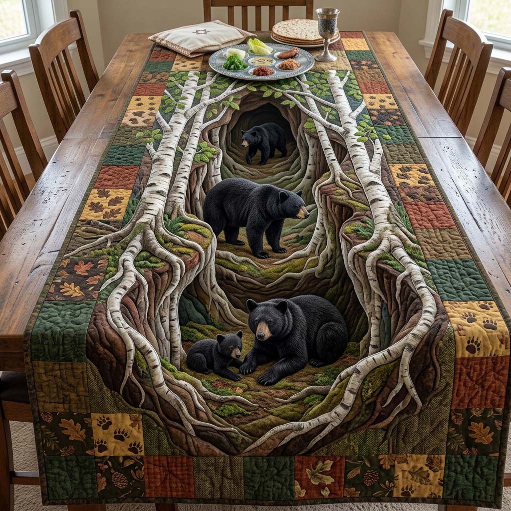 Quiet Bear Rest Quilted Table Runner, Easter Table Runner, Spring Table Runner, Mother's Day Gifts