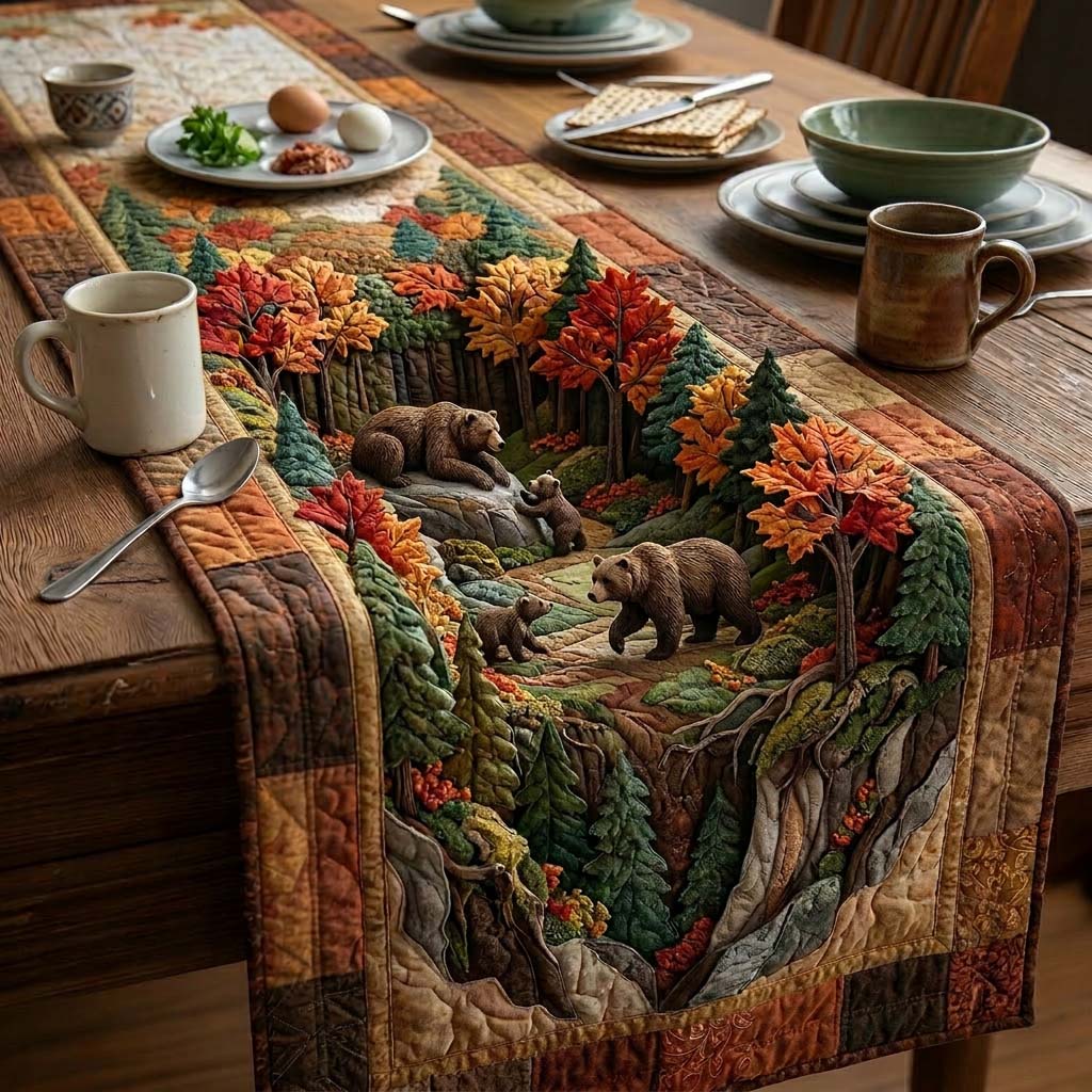 Rustic Bear Den Quilted Table Runner, Easter Table Runner, Spring Table Runner, Mother's Day Gifts