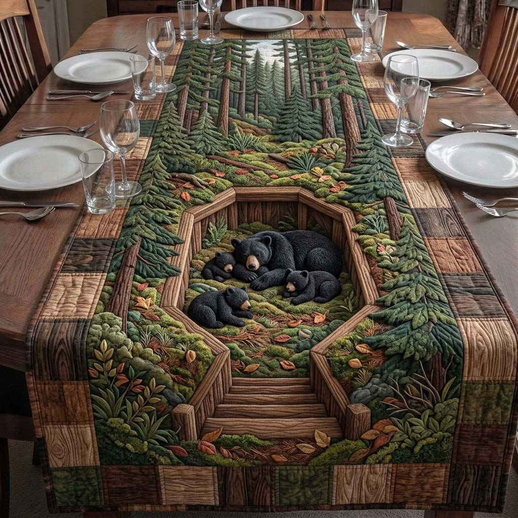 Pine Bear Retreat Quilted Table Runner, Easter Table Runner, Spring Table Runner, Mother's Day Gifts