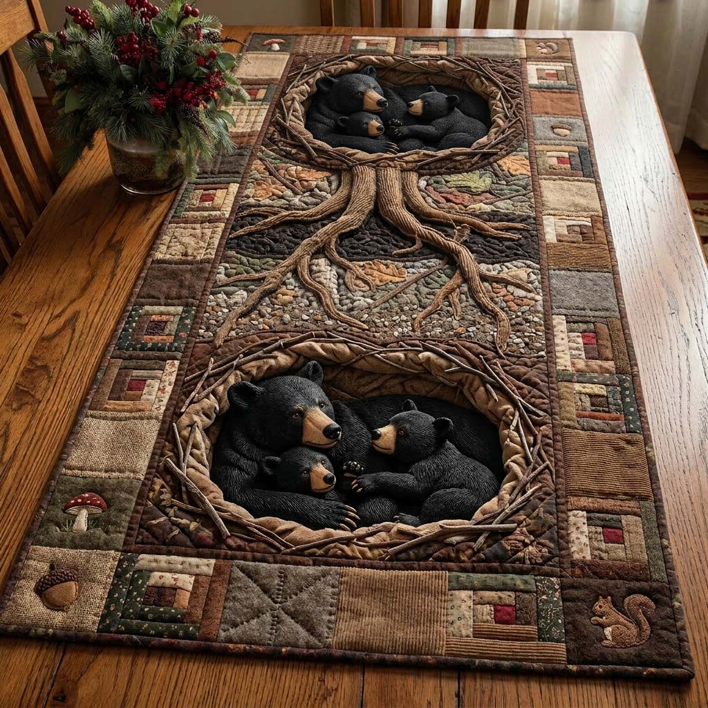 Cozy Bear Nest Quilted Table Runner, Easter Table Runner, Spring Table Runner, Mother's Day Gifts